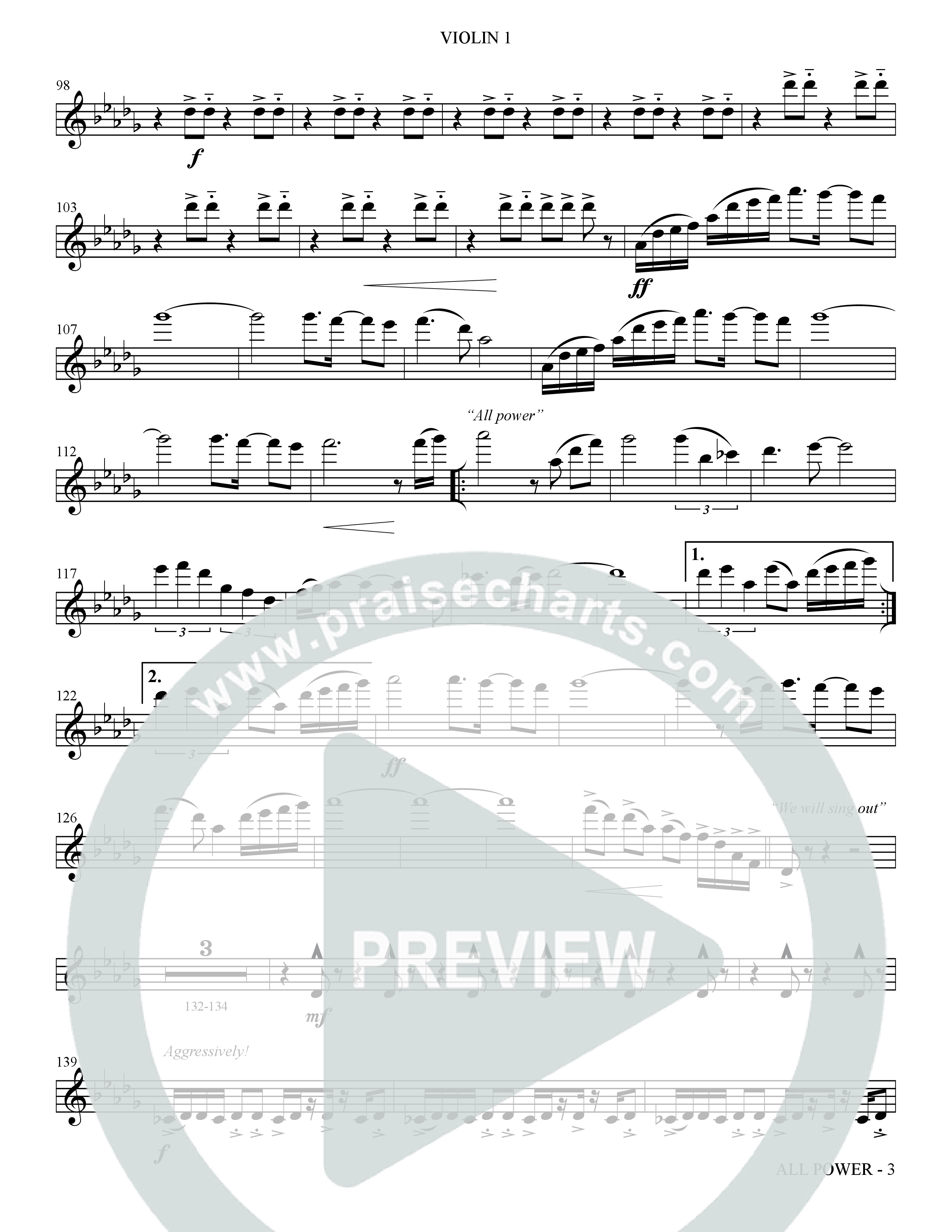 All Power (Choral Anthem SATB) Violin 1 (The Brooklyn Tabernacle Choir / Arr. Carol Cymbala)
