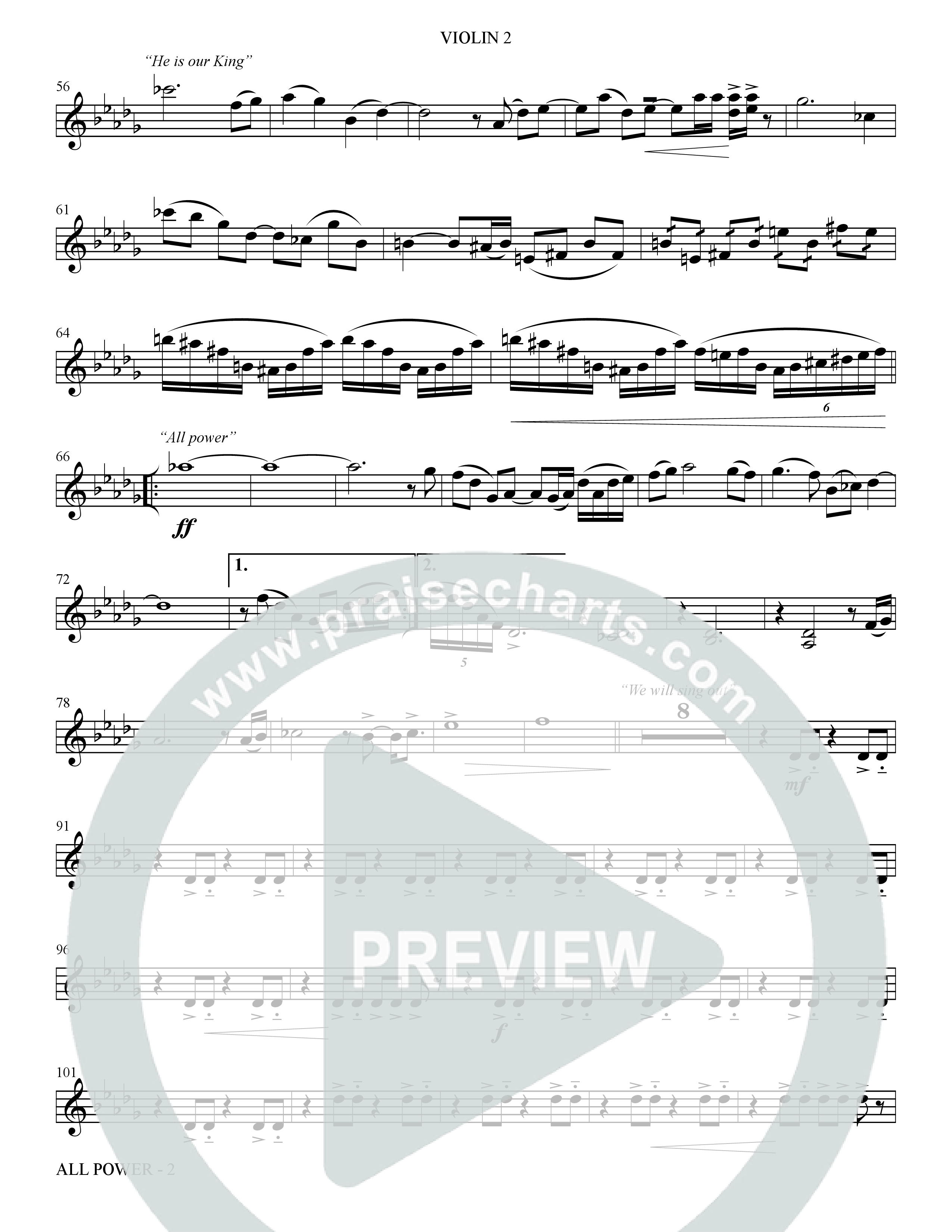All Power (Choral Anthem SATB) Violin 2 (The Brooklyn Tabernacle Choir / Arr. Carol Cymbala)