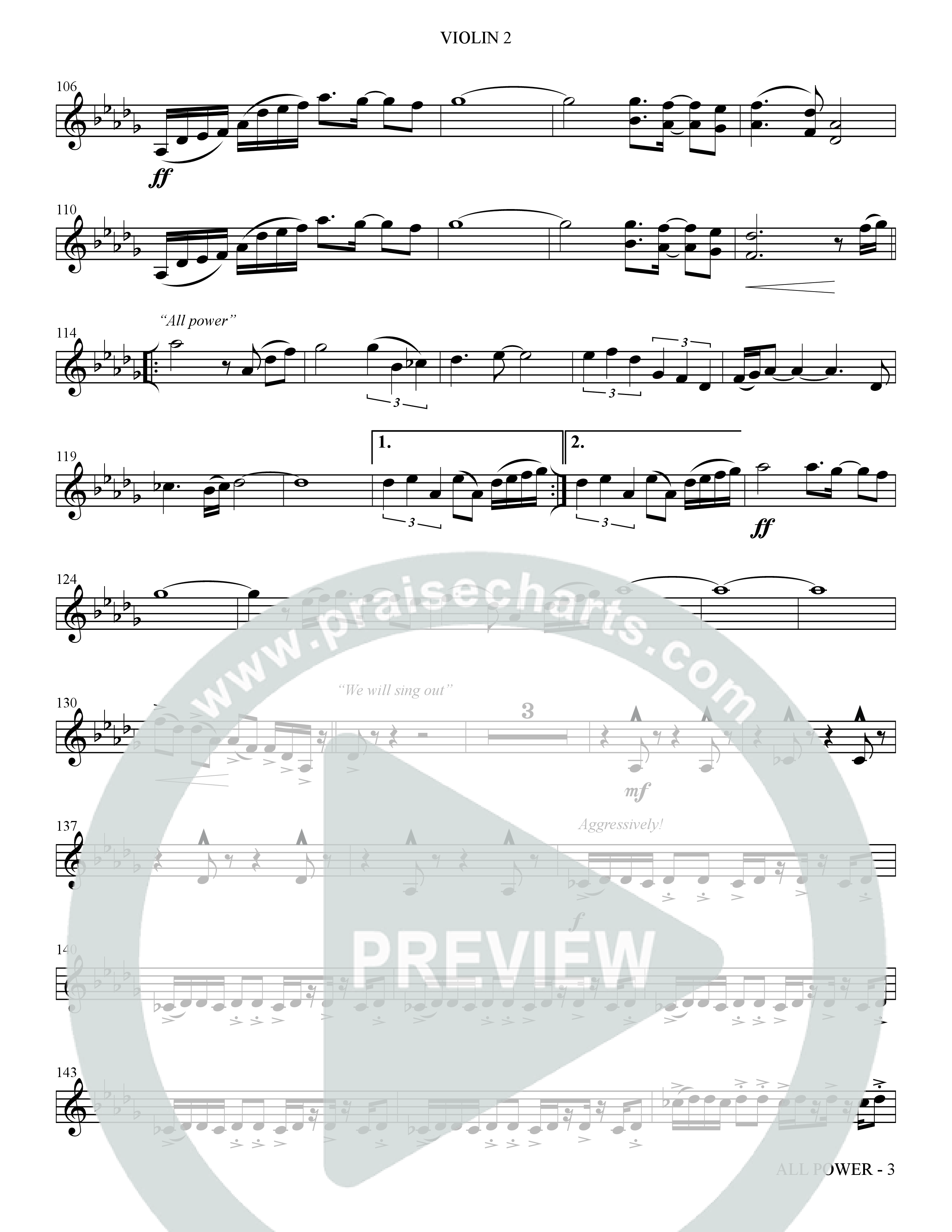 All Power (Choral Anthem SATB) Violin 2 (The Brooklyn Tabernacle Choir / Arr. Carol Cymbala)