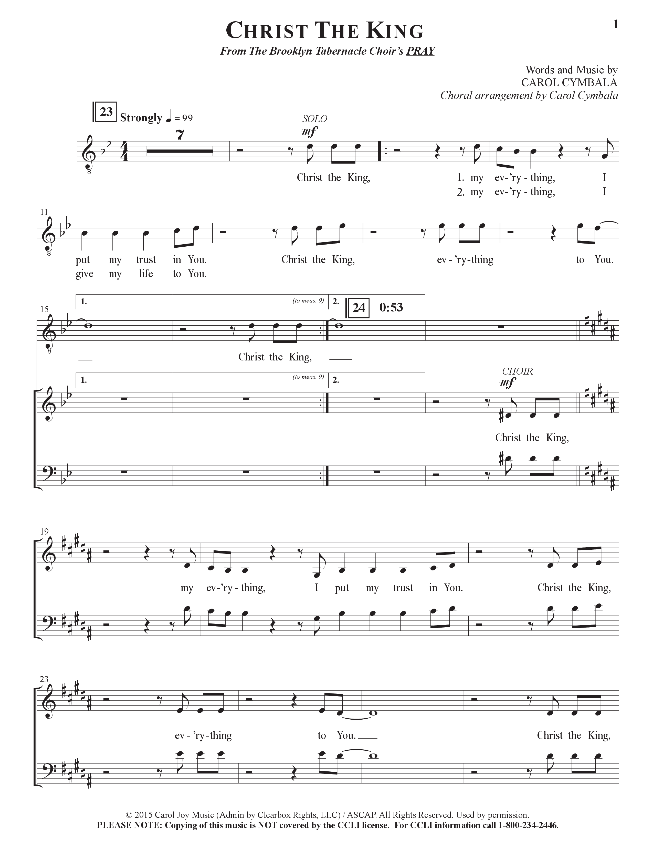 Christ The King (Choral Anthem SATB) Choir Sheet (SATB) (The Brooklyn Tabernacle Choir / Arr. Carol Cymbala)