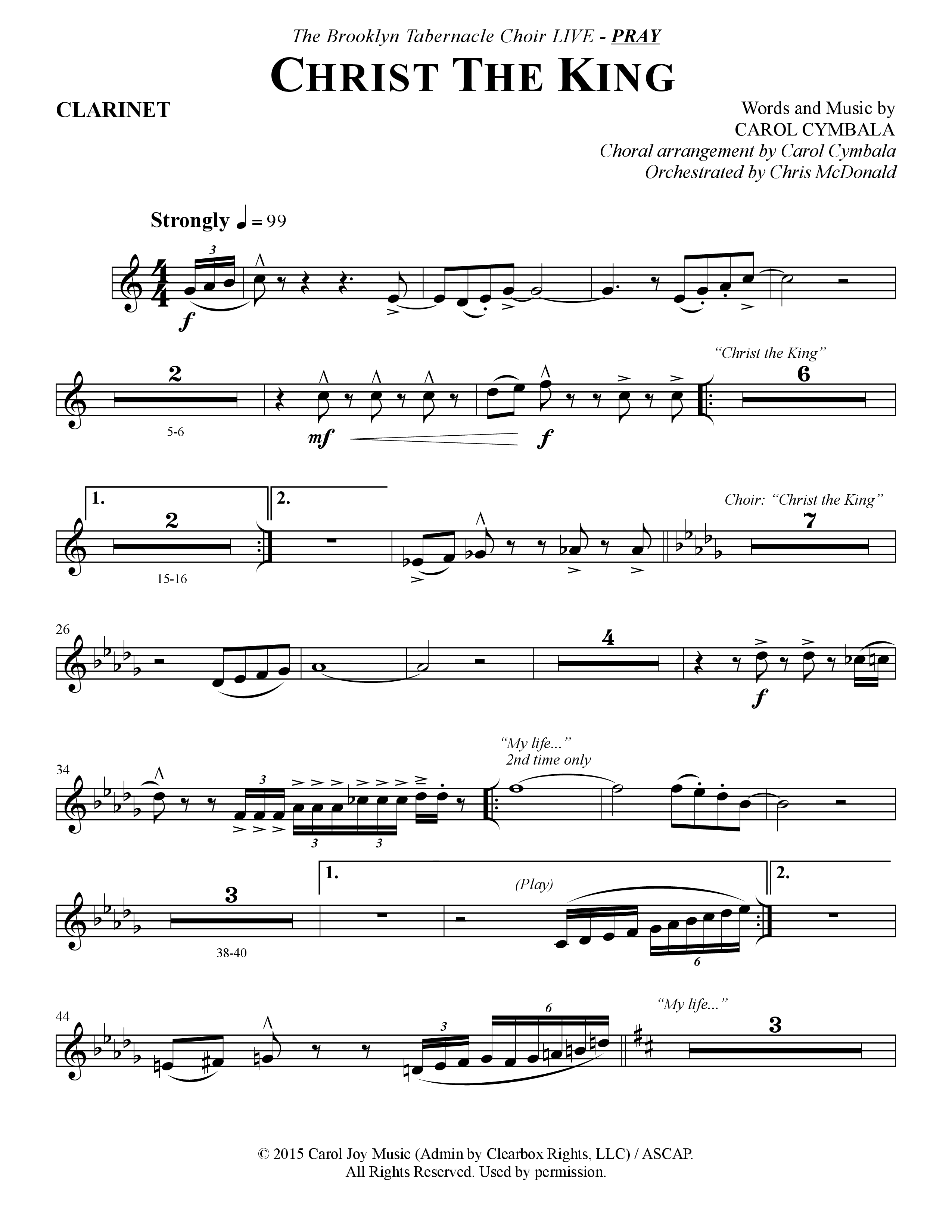 Christ The King (Choral Anthem SATB) Clarinet (The Brooklyn Tabernacle Choir / Arr. Carol Cymbala)