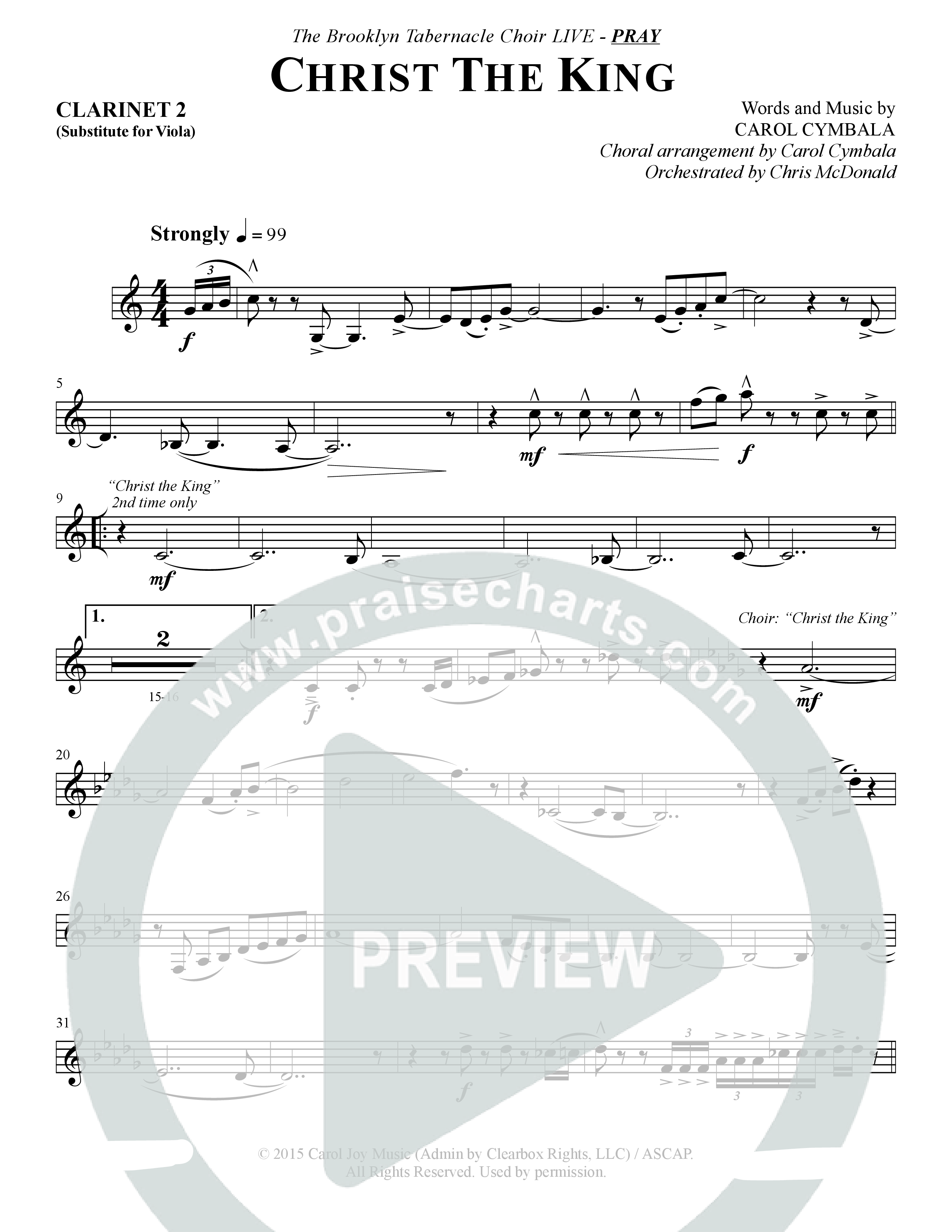 Christ The King (Choral Anthem SATB) Clarinet (The Brooklyn Tabernacle Choir / Arr. Carol Cymbala)