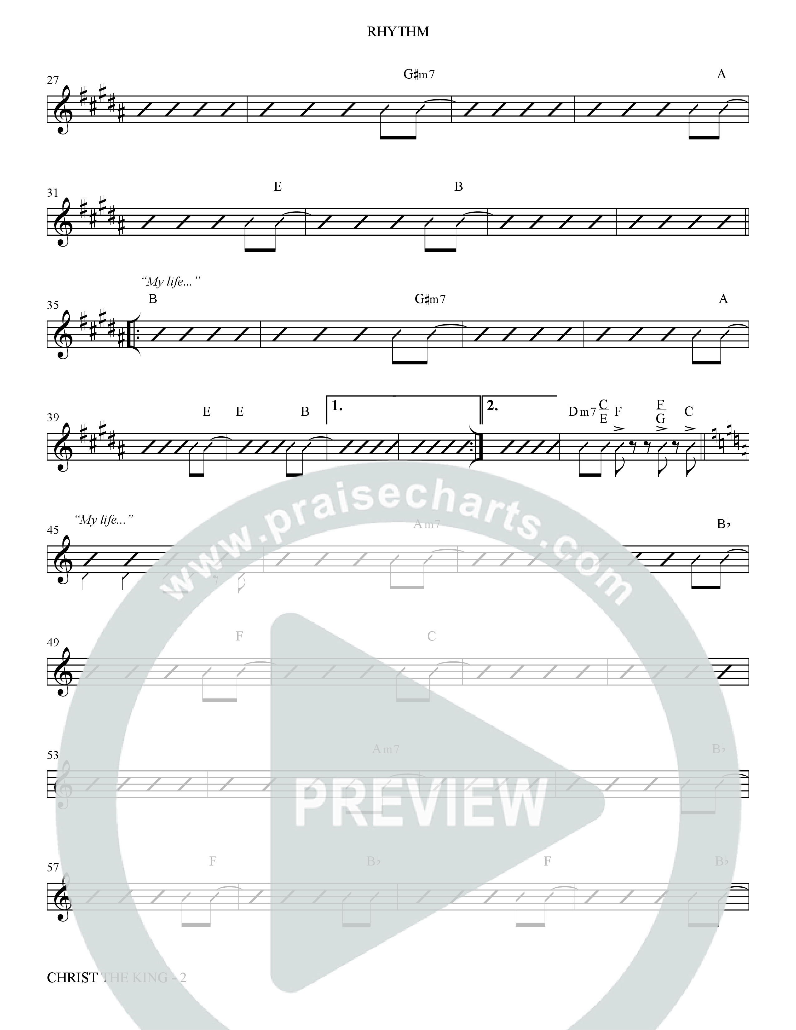 Christ The King (Choral Anthem SATB) Rhythm Chart (The Brooklyn Tabernacle Choir / Arr. Carol Cymbala)