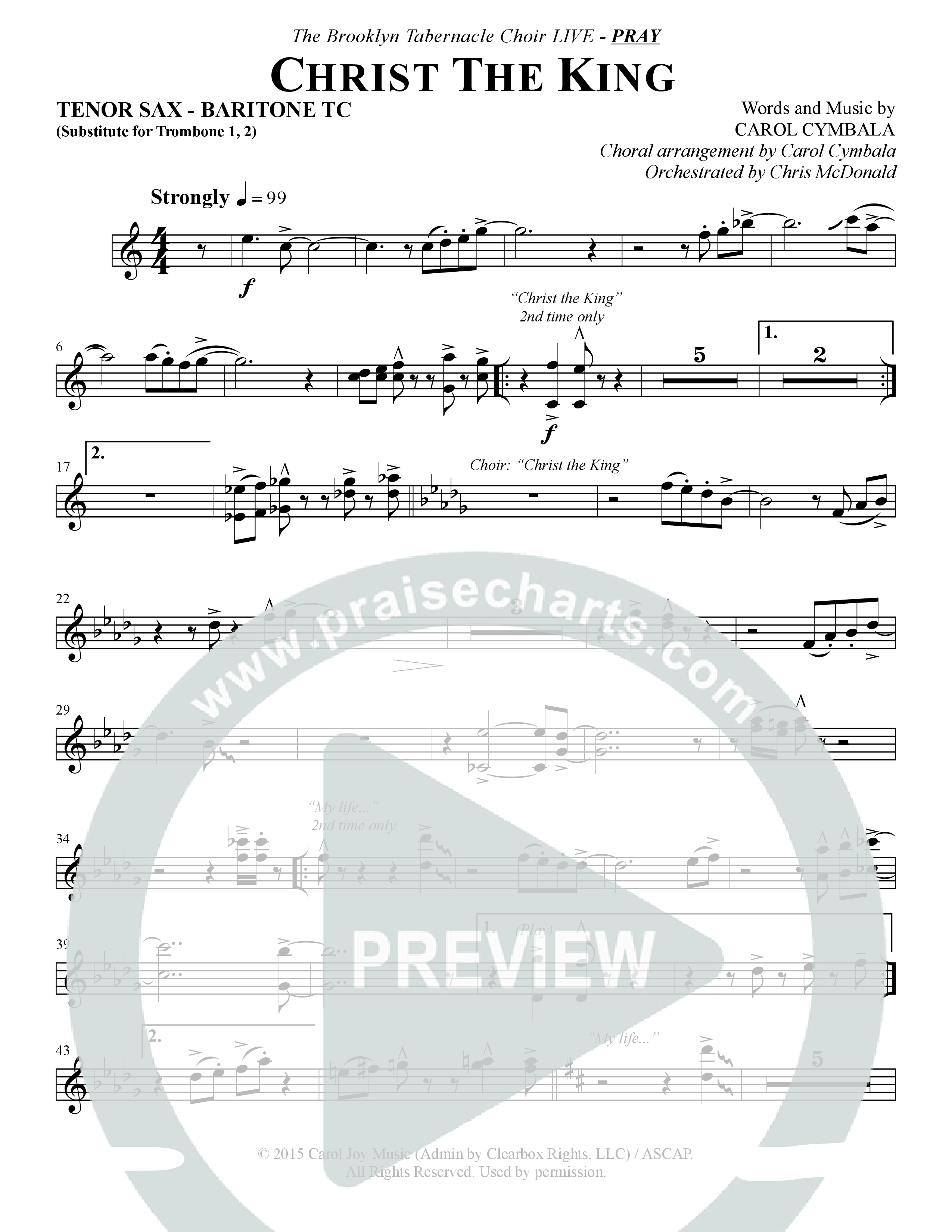 Christ The King (Choral Anthem SATB) Tenor Sax/Baritone T.C. (The Brooklyn Tabernacle Choir / Arr. Carol Cymbala)