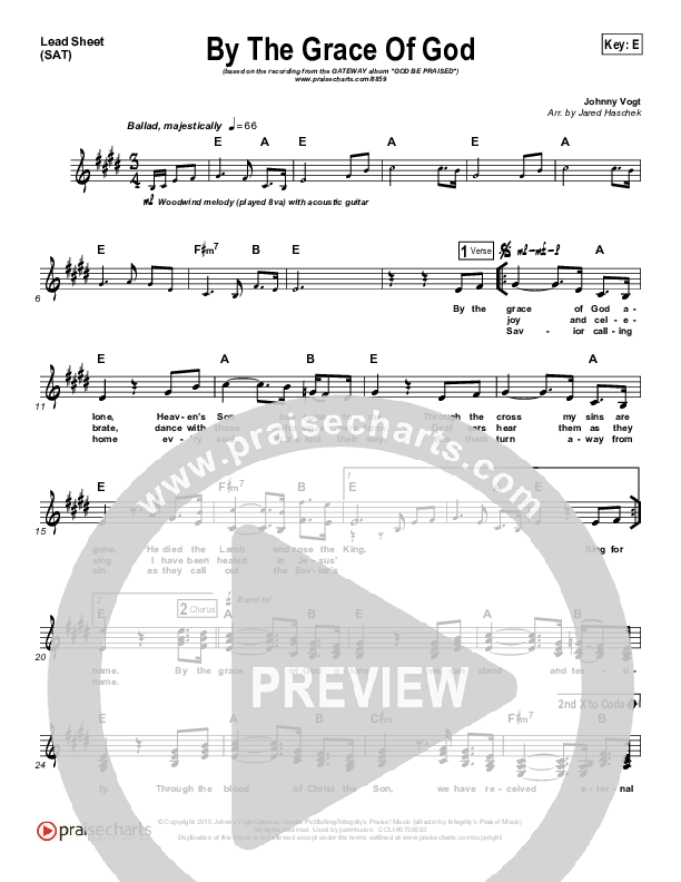By The Grace Of God Lead Sheet (Gateway Worship)