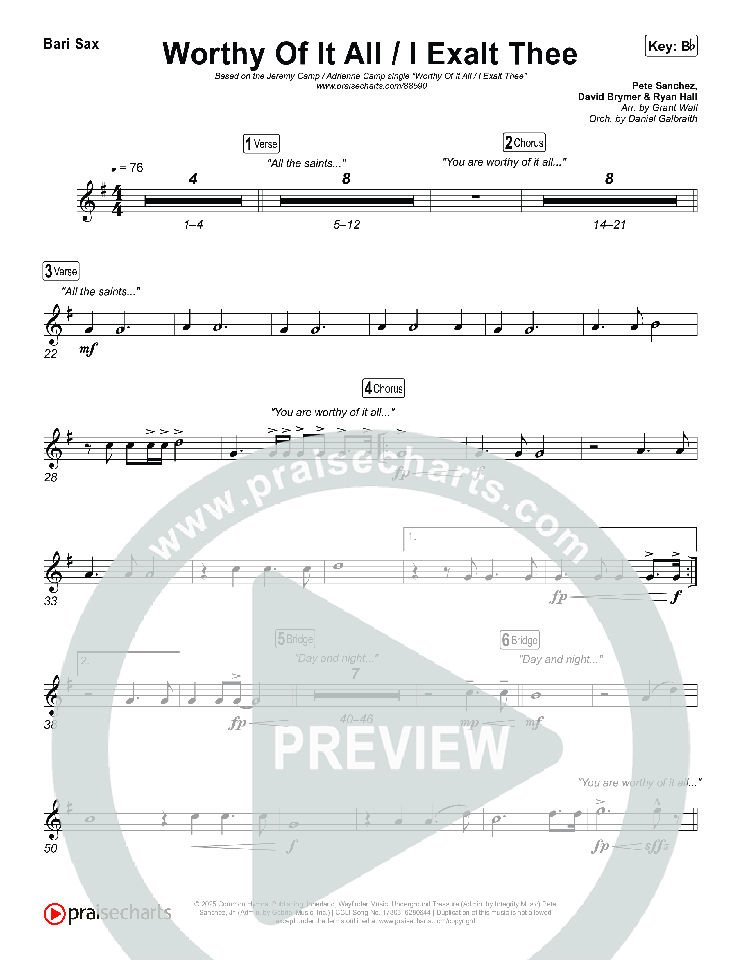 Worthy Of It All / I  Exalt Thee Bari Sax (Jeremy Camp / Adrienne Camp)