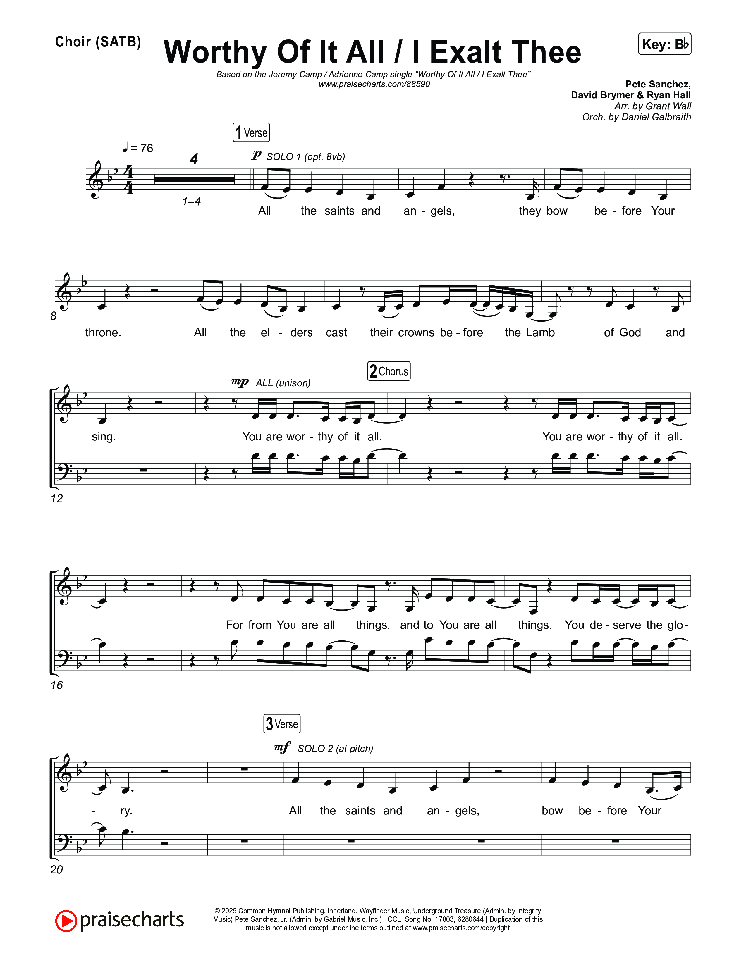 Worthy Of It All / I  Exalt Thee Choir Sheet (SATB) (Jeremy Camp / Adrienne Camp)