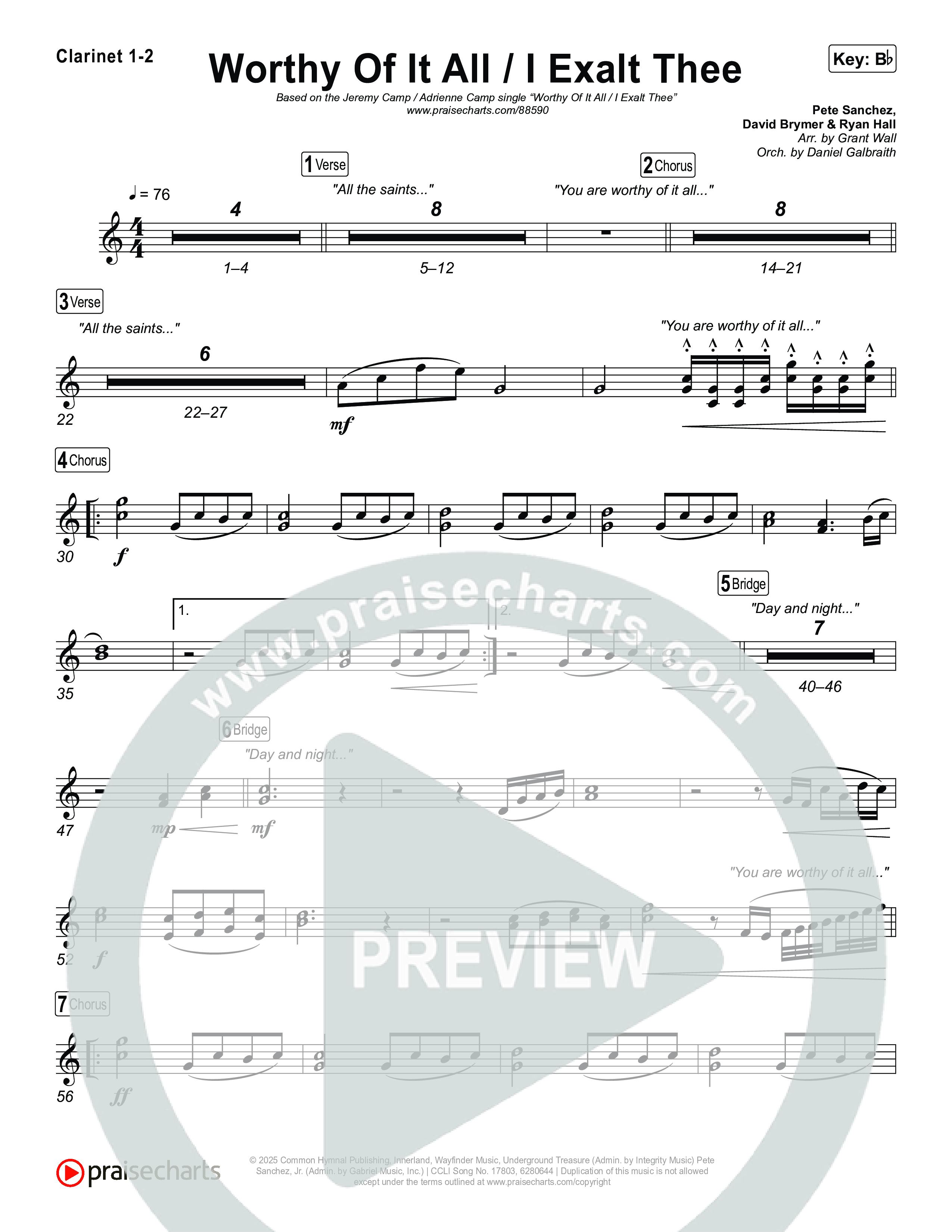 Worthy Of It All / I  Exalt Thee Clarinet 1/2 (Jeremy Camp / Adrienne Camp)