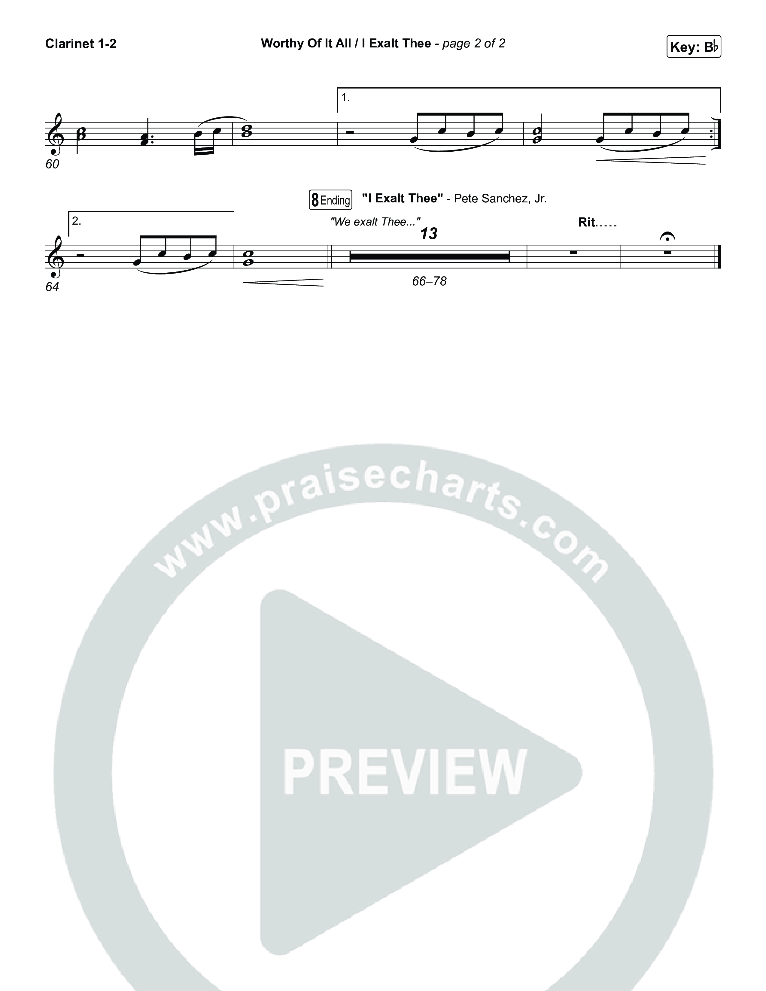 Worthy Of It All / I  Exalt Thee Clarinet 1/2 (Jeremy Camp / Adrienne Camp)