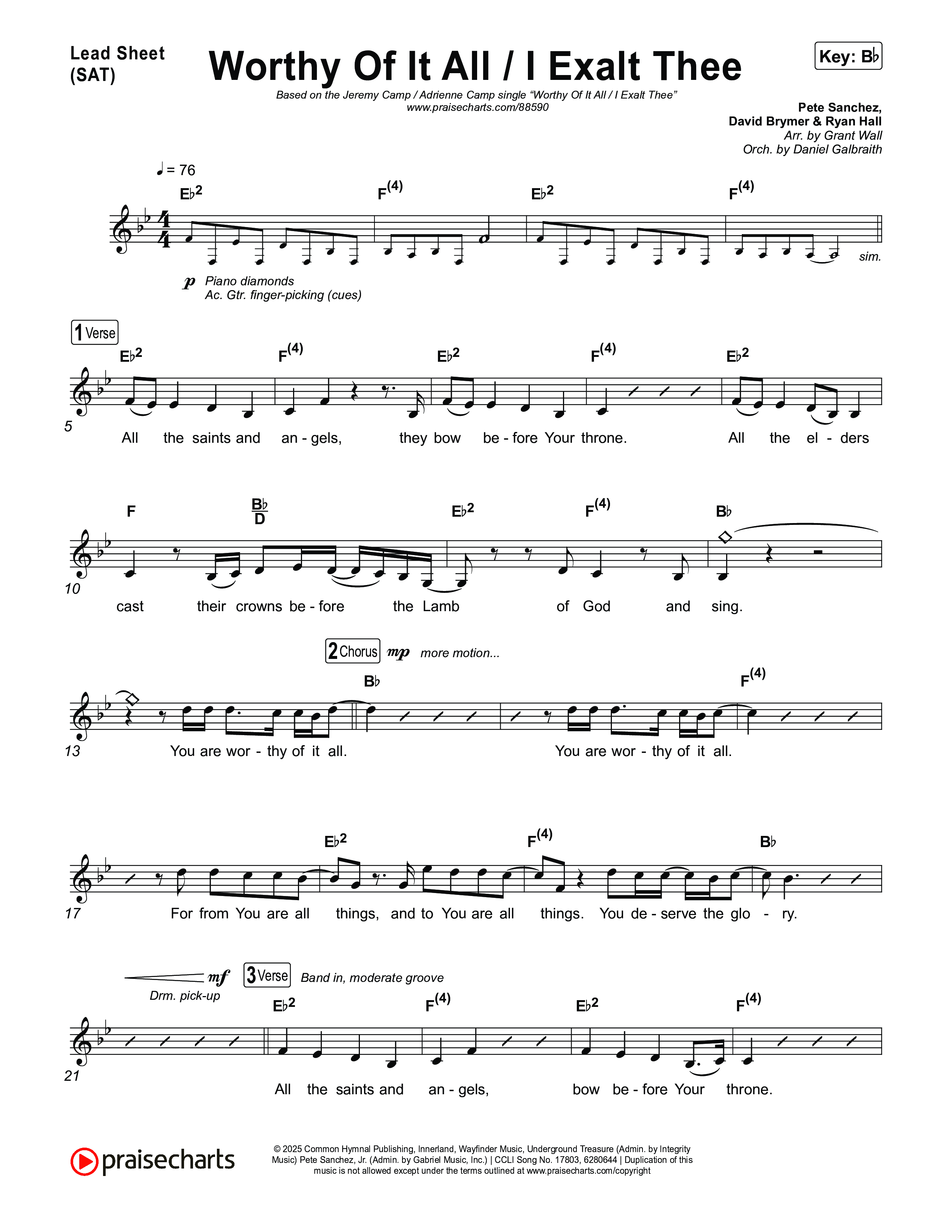 Worthy Of It All / I  Exalt Thee Lead Sheet (SAT) (Jeremy Camp / Adrienne Camp)