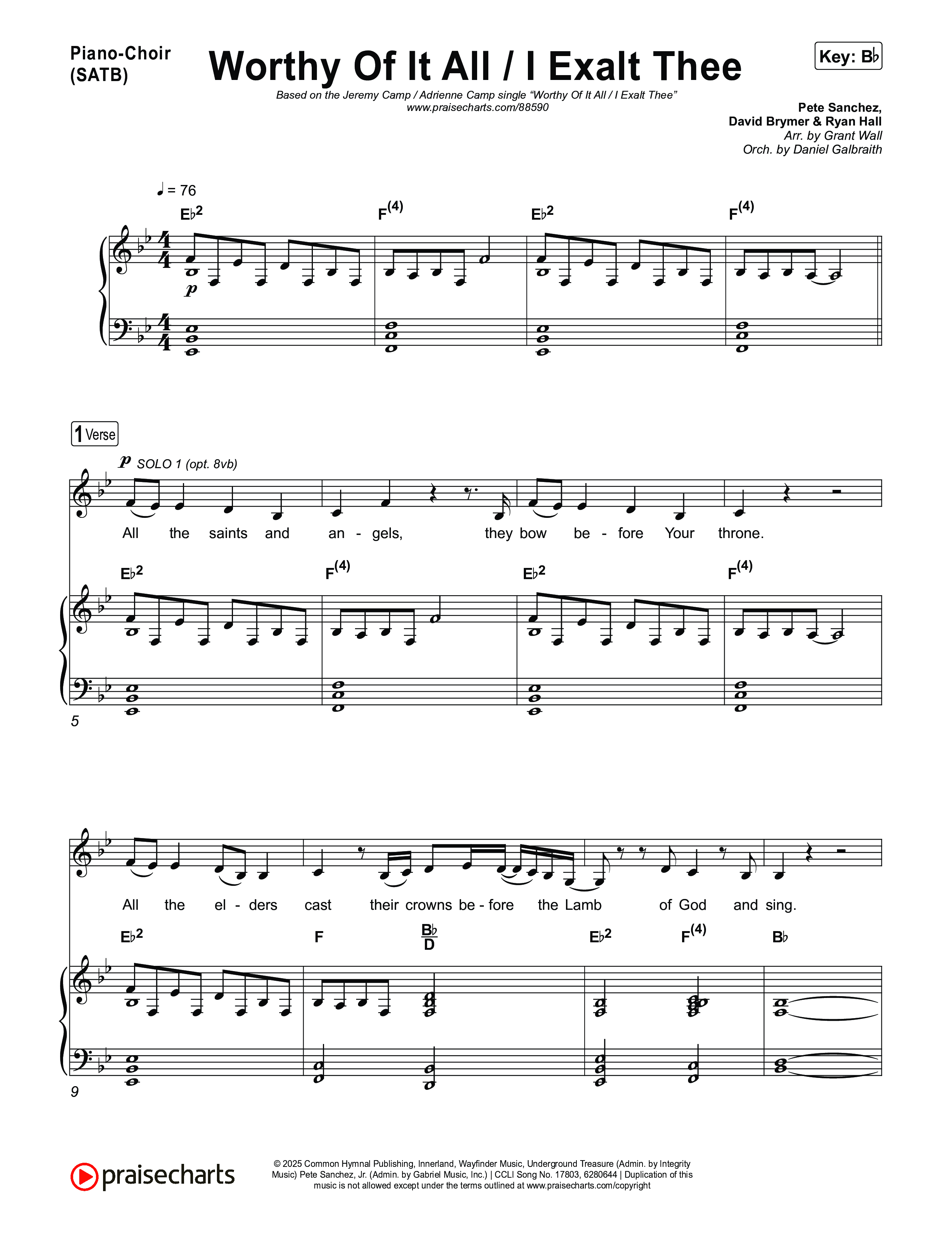 Worthy Of It All / I Exalt Thee Piano/Vocal Pack (Jeremy Camp / Adrienne Camp)