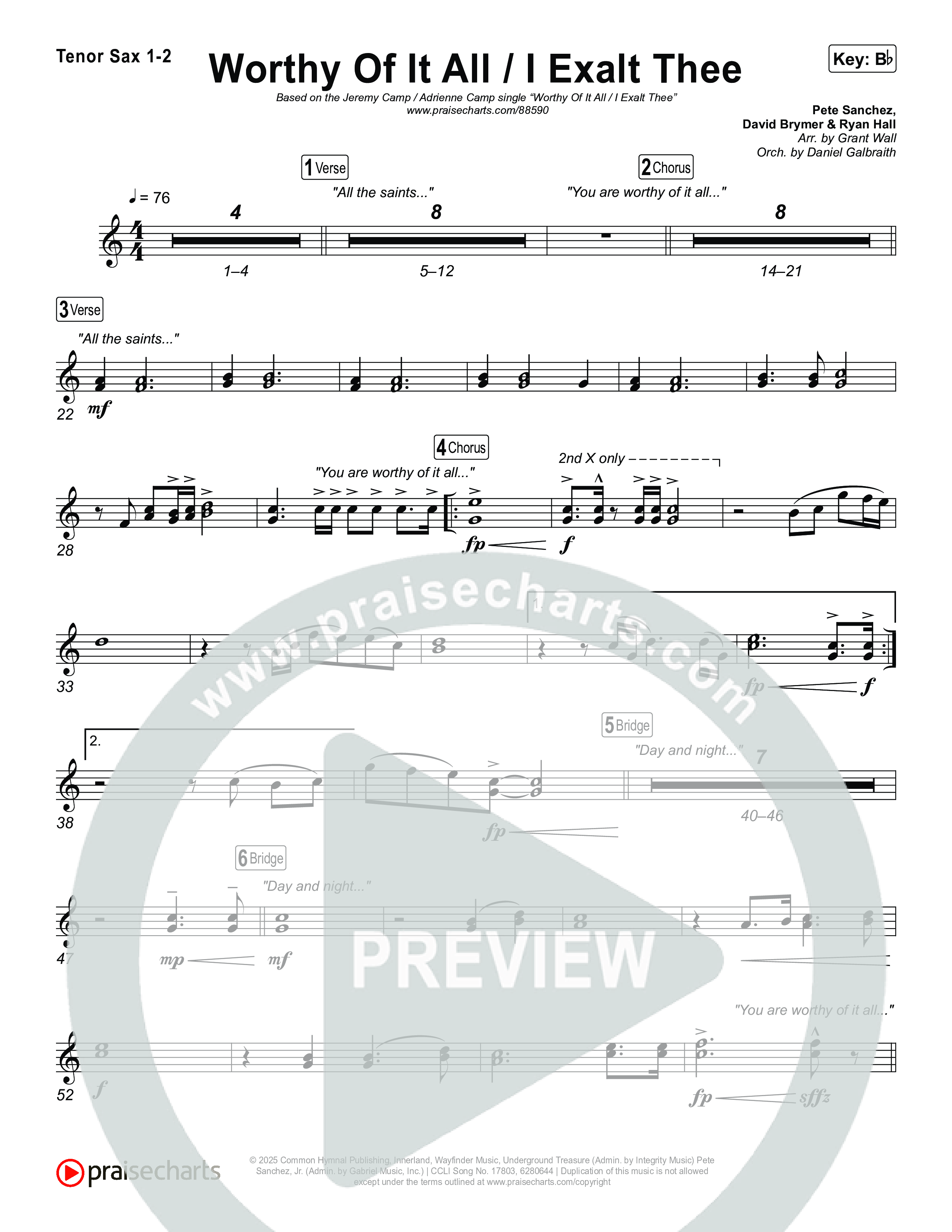 Worthy Of It All / I  Exalt Thee Tenor Sax 1,2 (Jeremy Camp / Adrienne Camp)