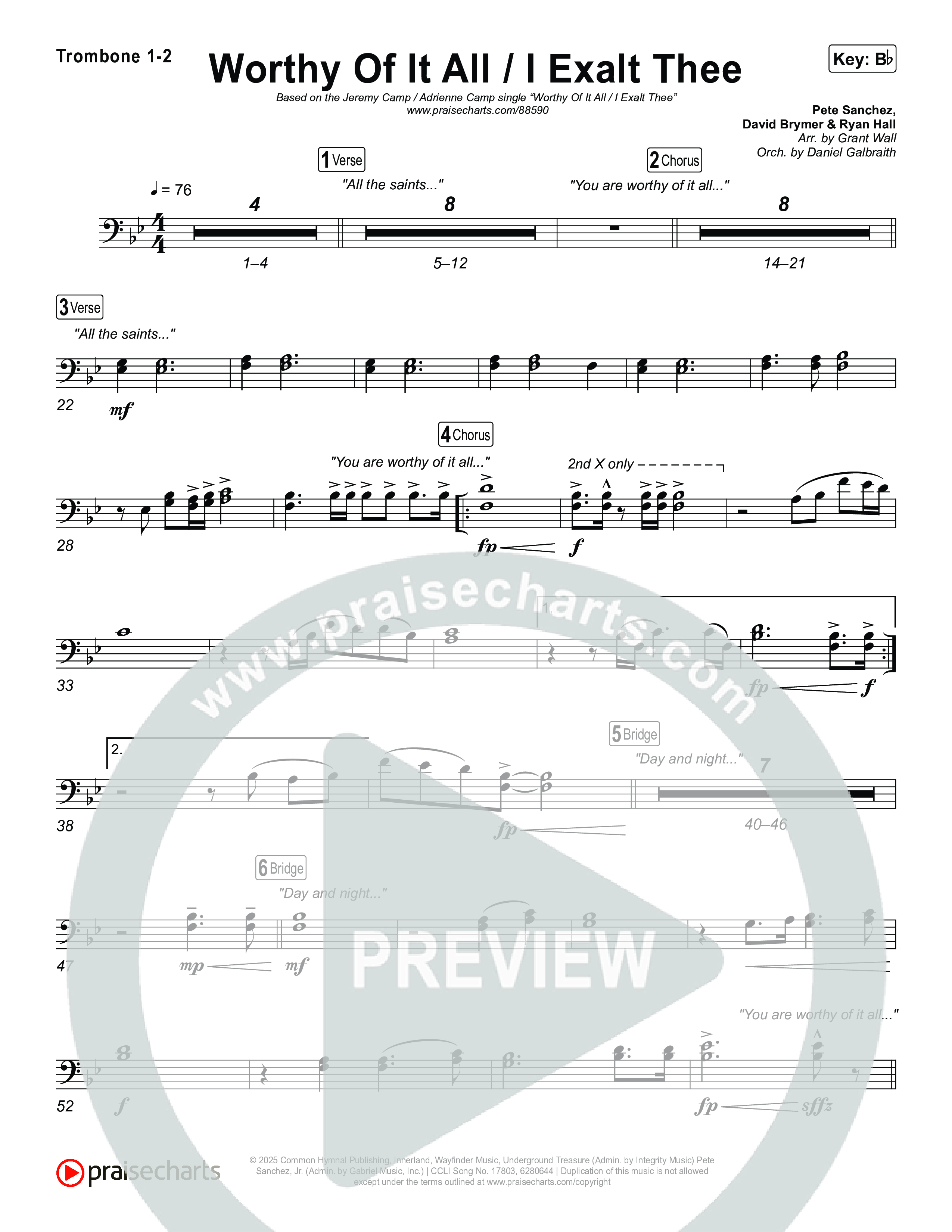 Worthy Of It All / I  Exalt Thee Trombone 1,2 (Jeremy Camp / Adrienne Camp)