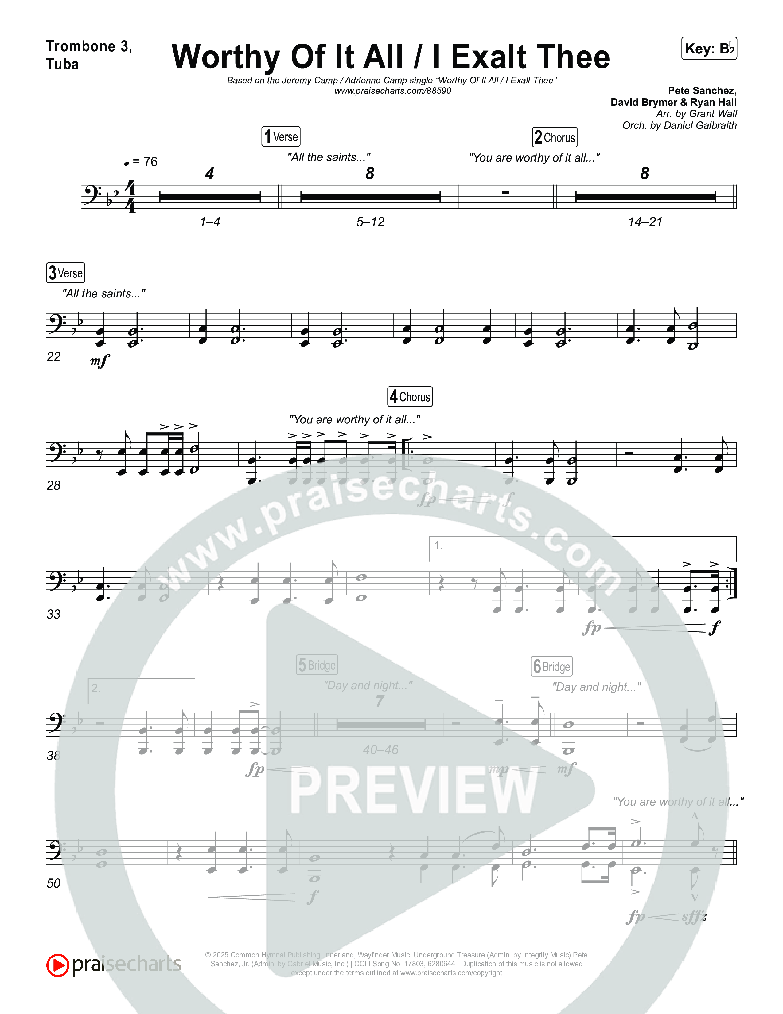 Worthy Of It All / I  Exalt Thee Trombone 3/Tuba (Jeremy Camp / Adrienne Camp)