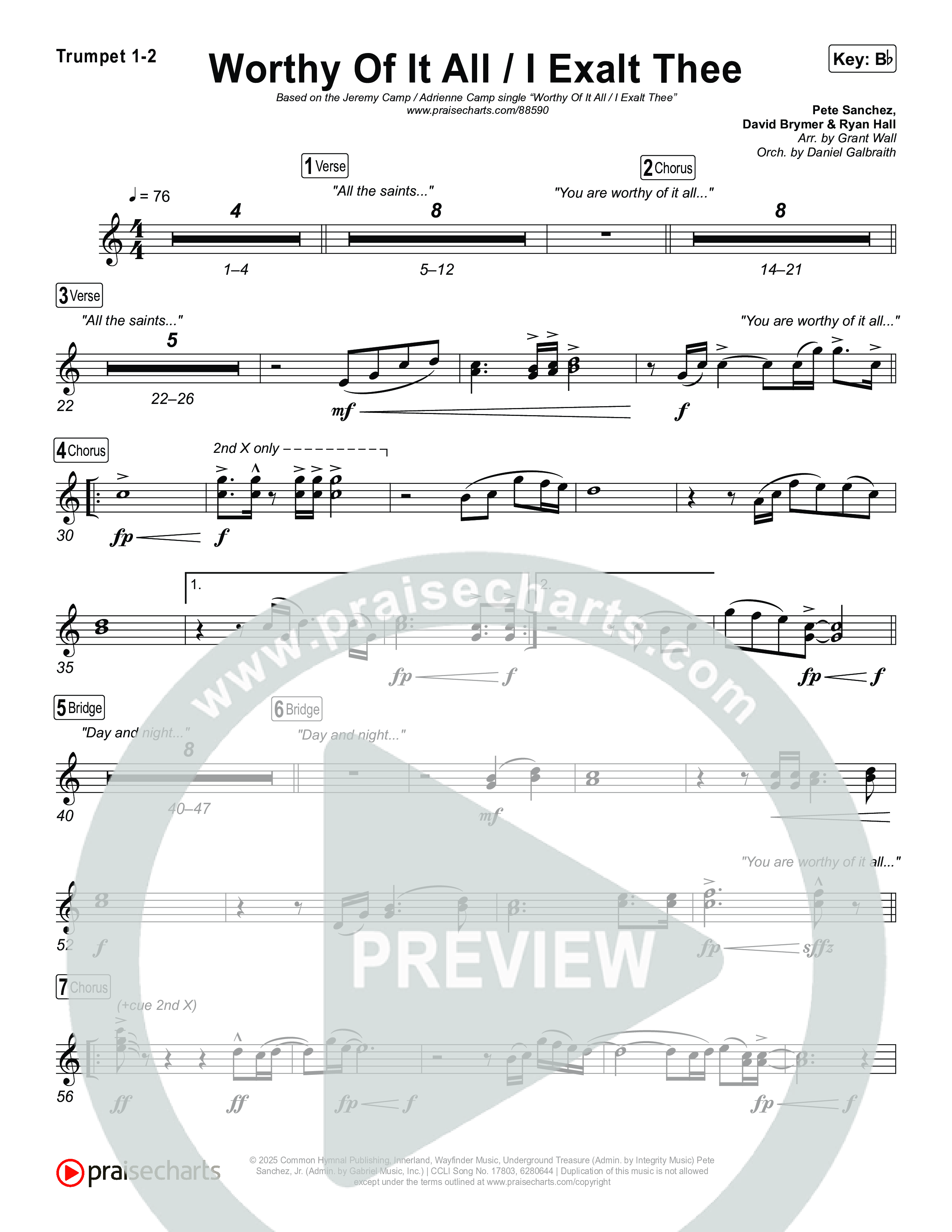 Worthy Of It All / I  Exalt Thee Trumpet 1,2 (Jeremy Camp / Adrienne Camp)