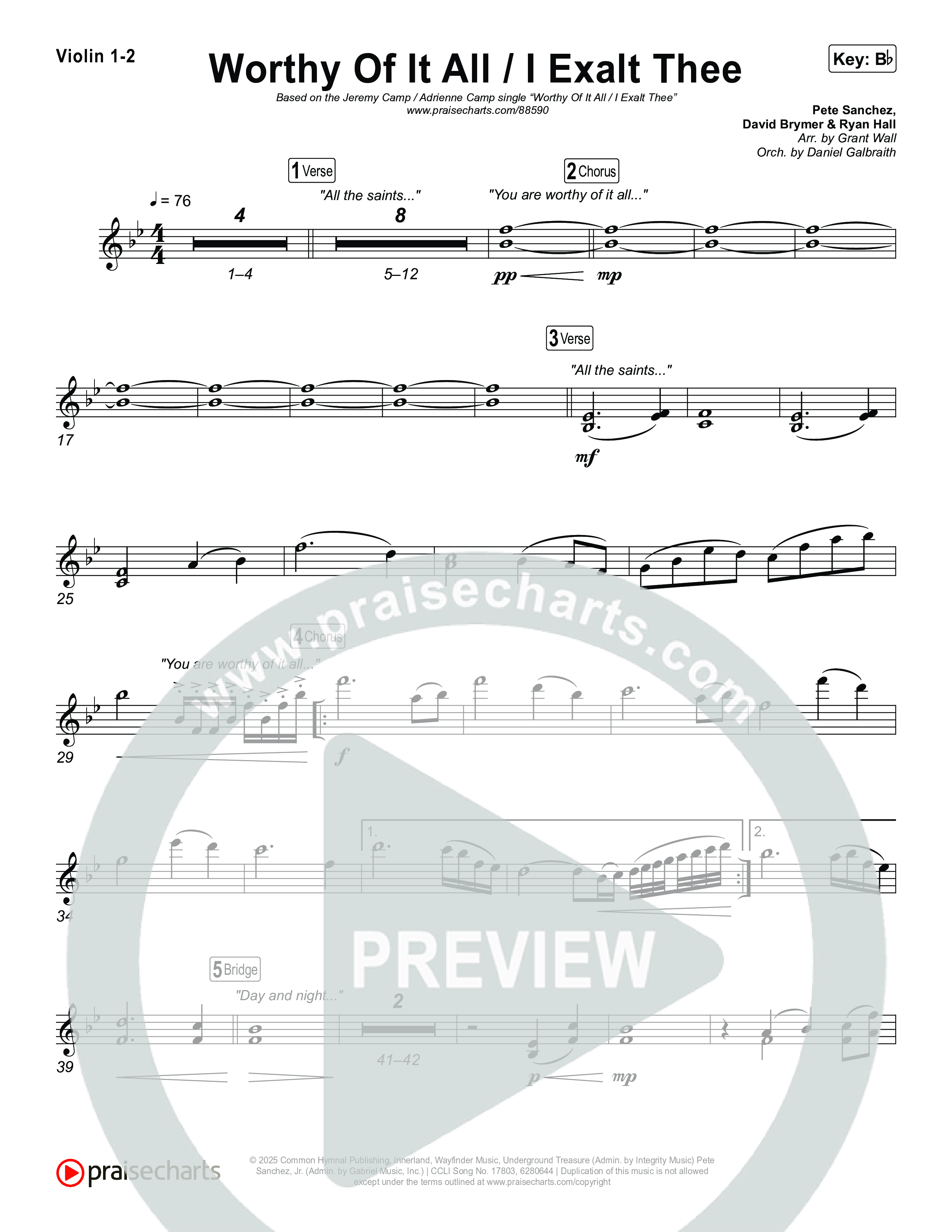 Worthy Of It All / I  Exalt Thee Violin 1,2 (Jeremy Camp / Adrienne Camp)