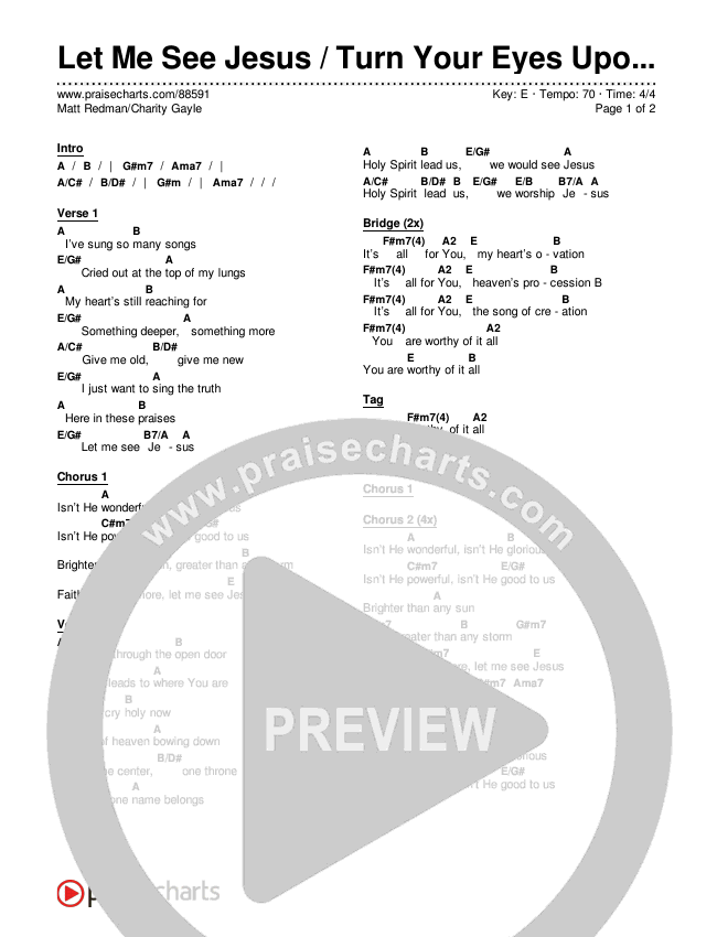 Let Me See Jesus / Turn Your Eyes Upon Jesus Chord Chart (Matt Redman / Charity Gayle)