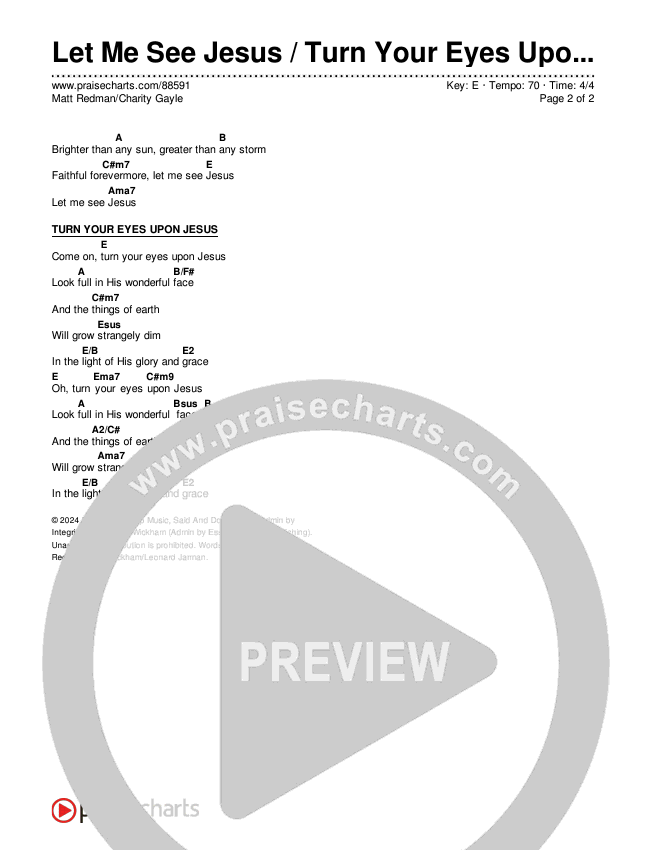 Let Me See Jesus / Turn Your Eyes Upon Jesus Chord Chart (Matt Redman / Charity Gayle)