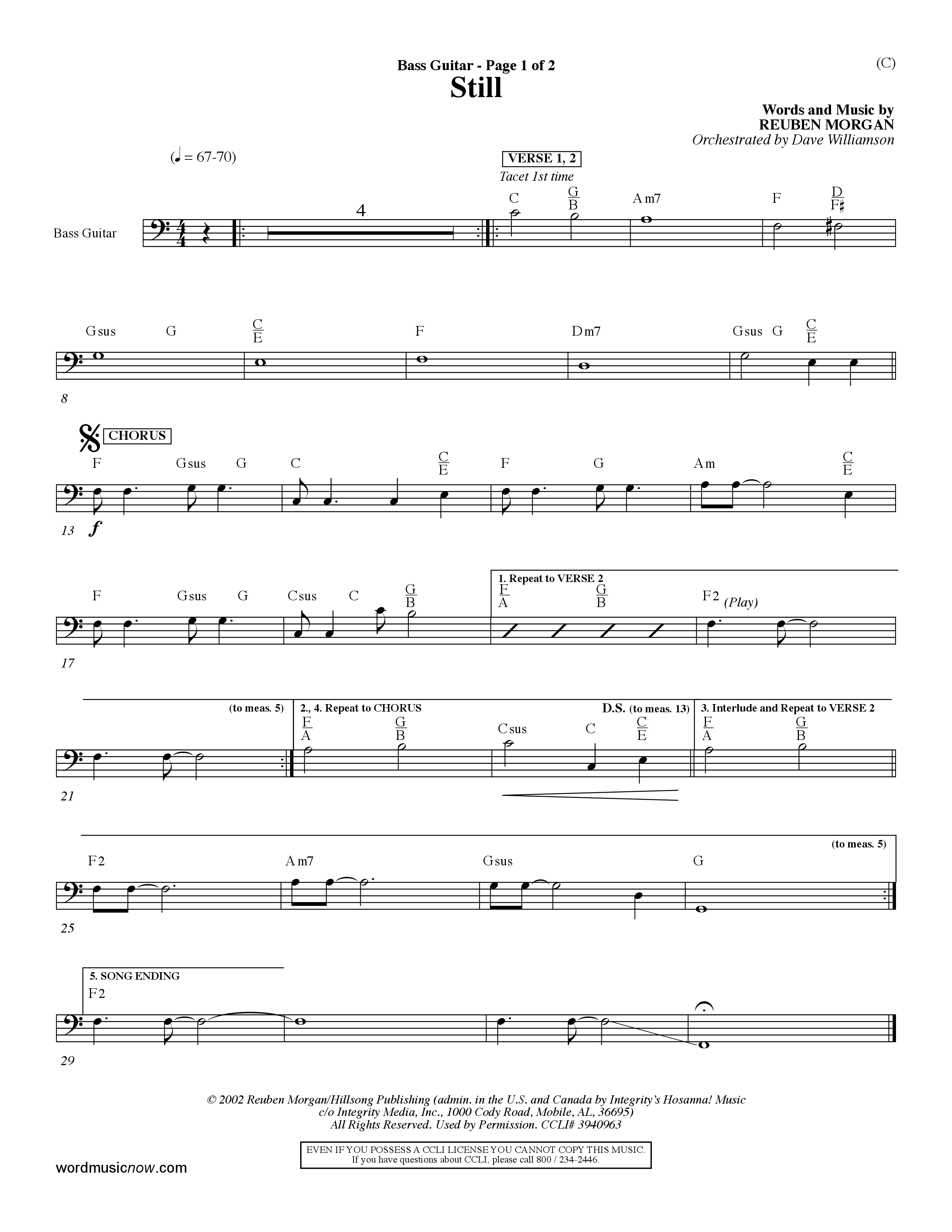 Still (Choral Anthem SATB) Bass Guitar (Word Music Choral / Orch. Dave Williamson)