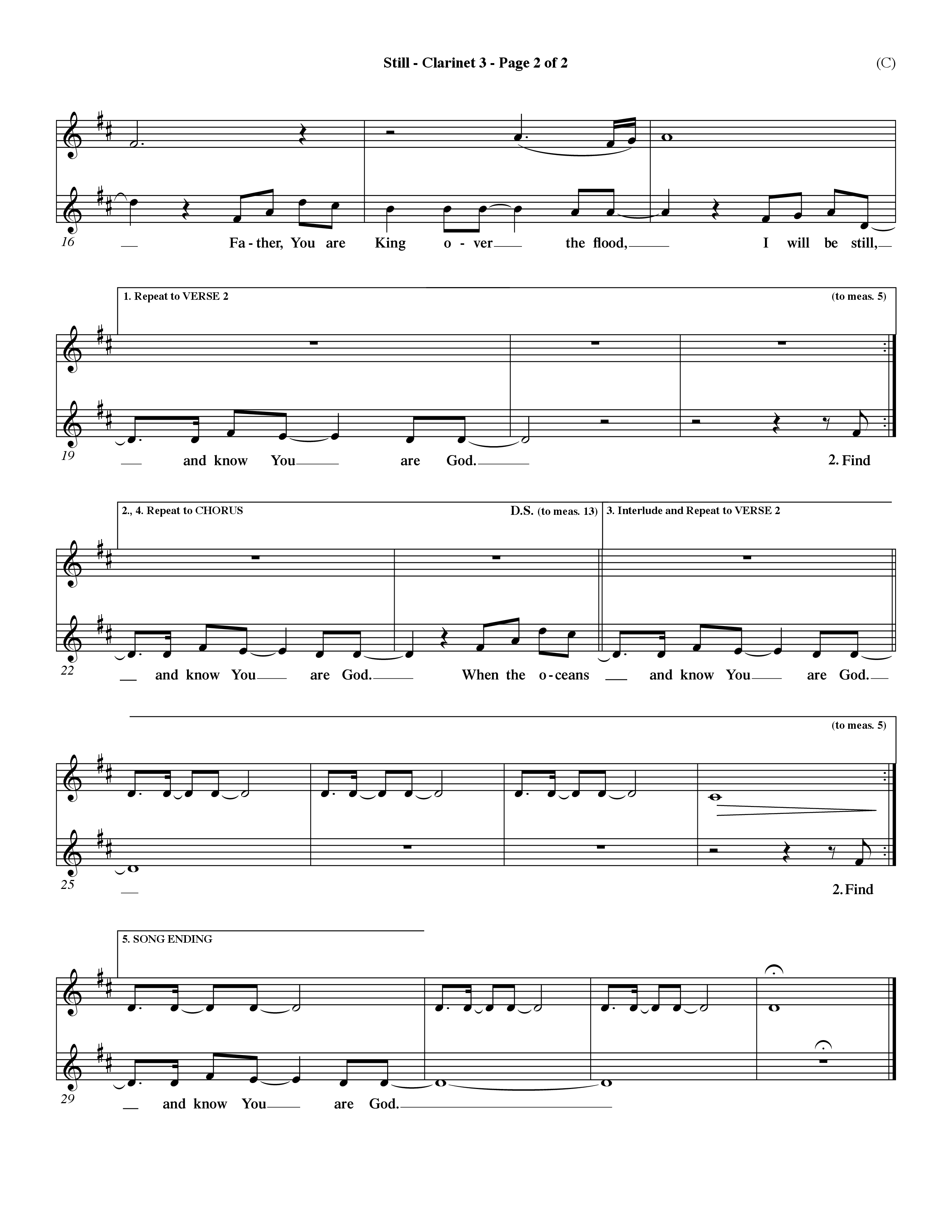 Still (Choral Anthem SATB) Clarinet 3 (Word Music Choral / Orch. Dave Williamson)