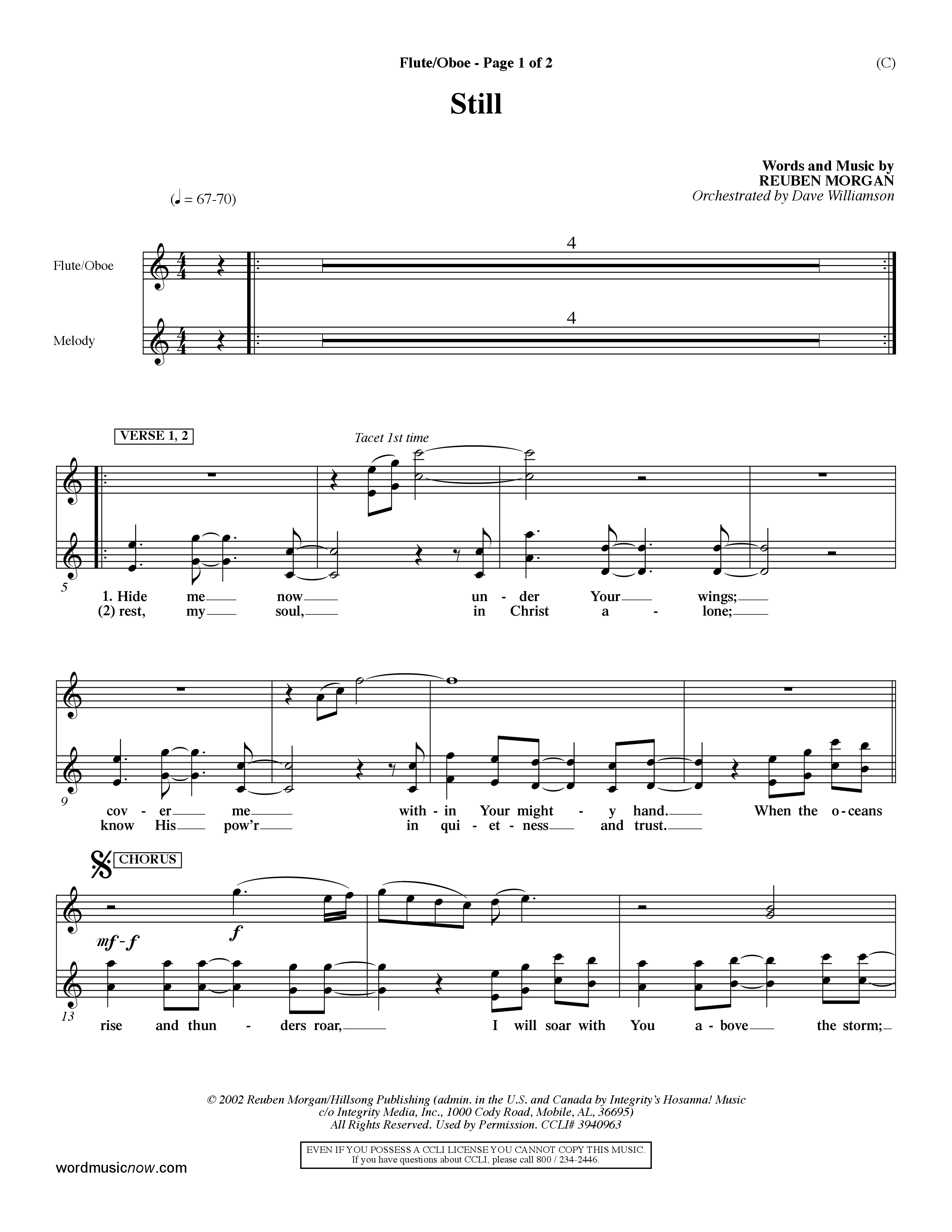 Still (Choral Anthem SATB) Flute/Oboe (Word Music Choral / Orch. Dave Williamson)
