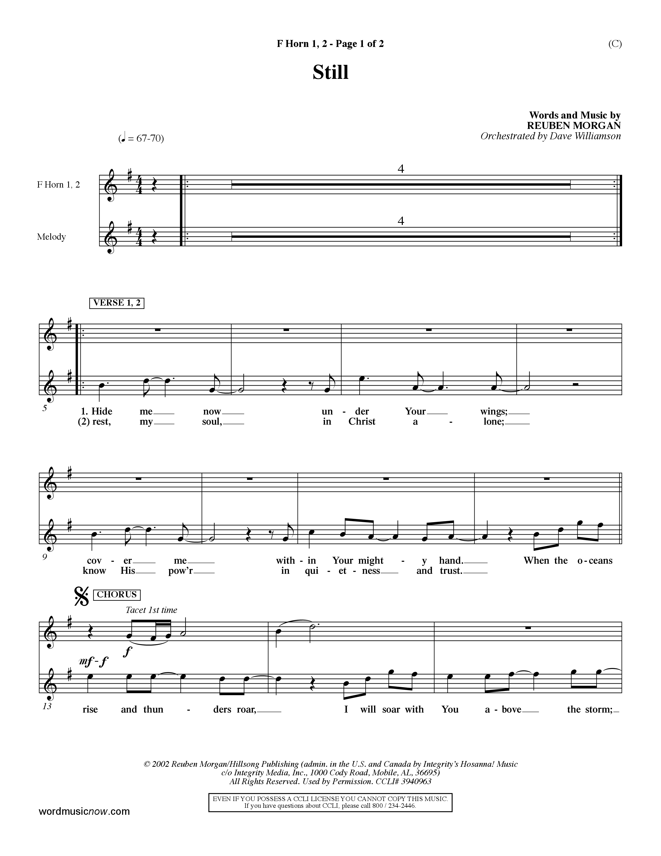 Still (Choral Anthem SATB) French Horn (Word Music Choral / Orch. Dave Williamson)