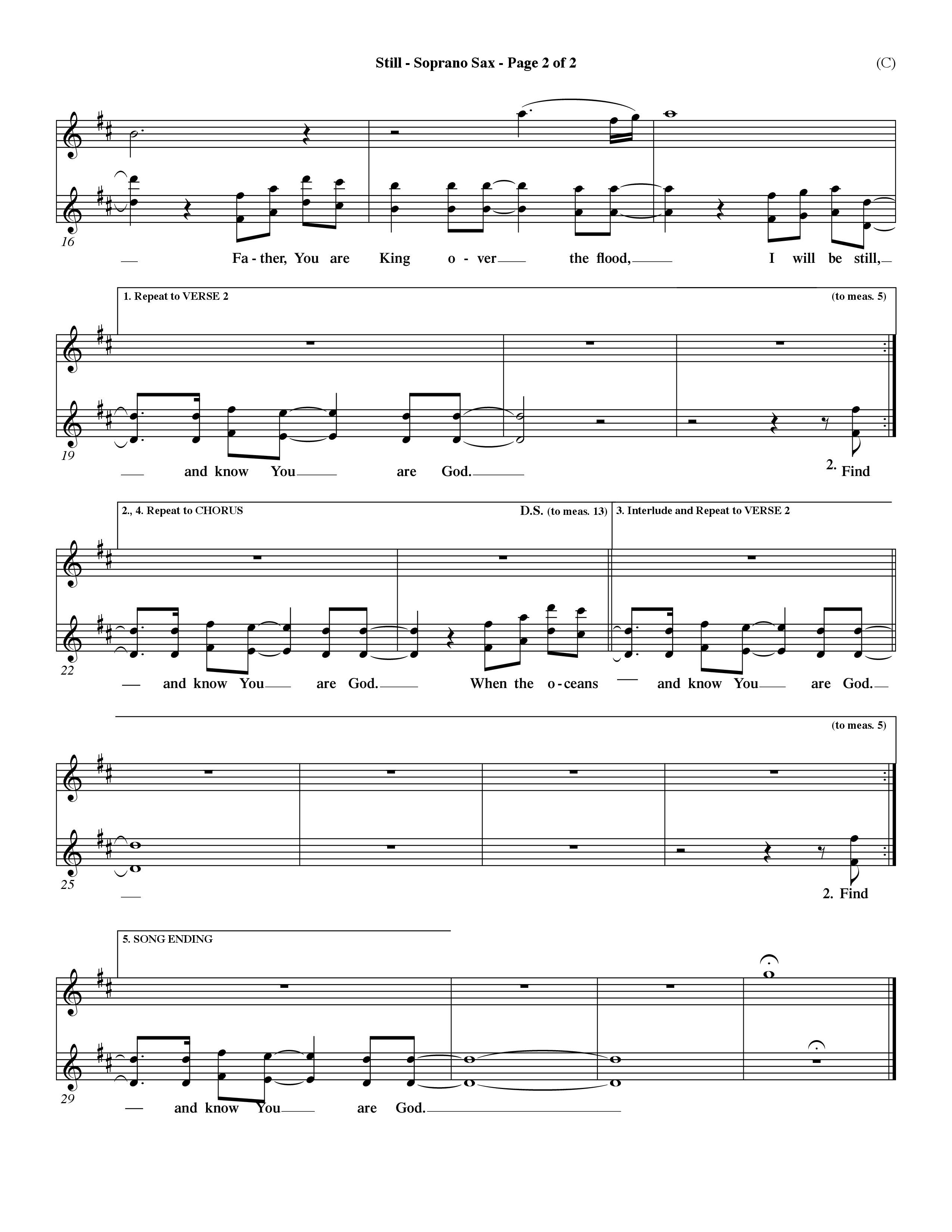 Still (Choral Anthem SATB) Saxophone (Word Music Choral / Orch. Dave Williamson)