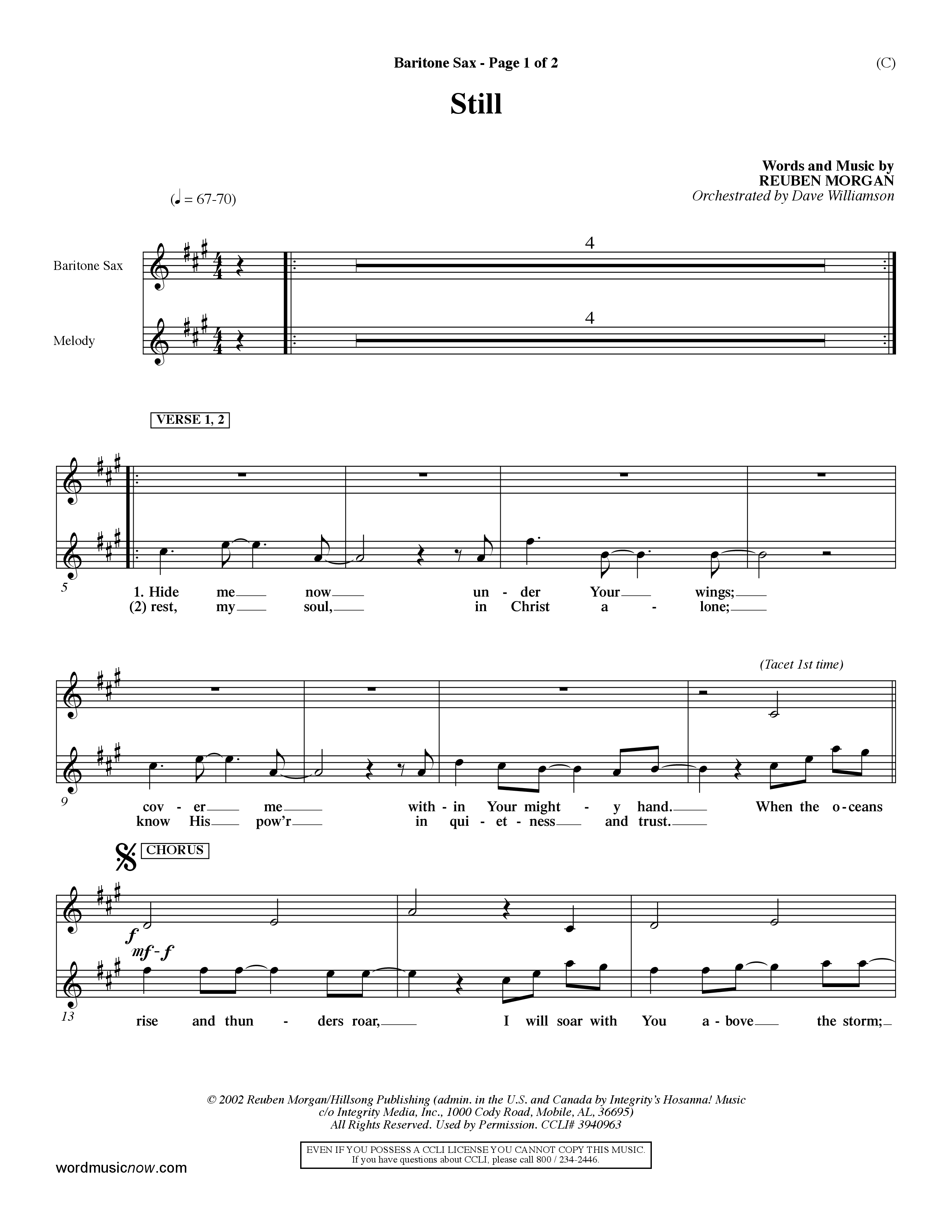 Still (Choral Anthem SATB) Saxophone (Word Music Choral / Orch. Dave Williamson)