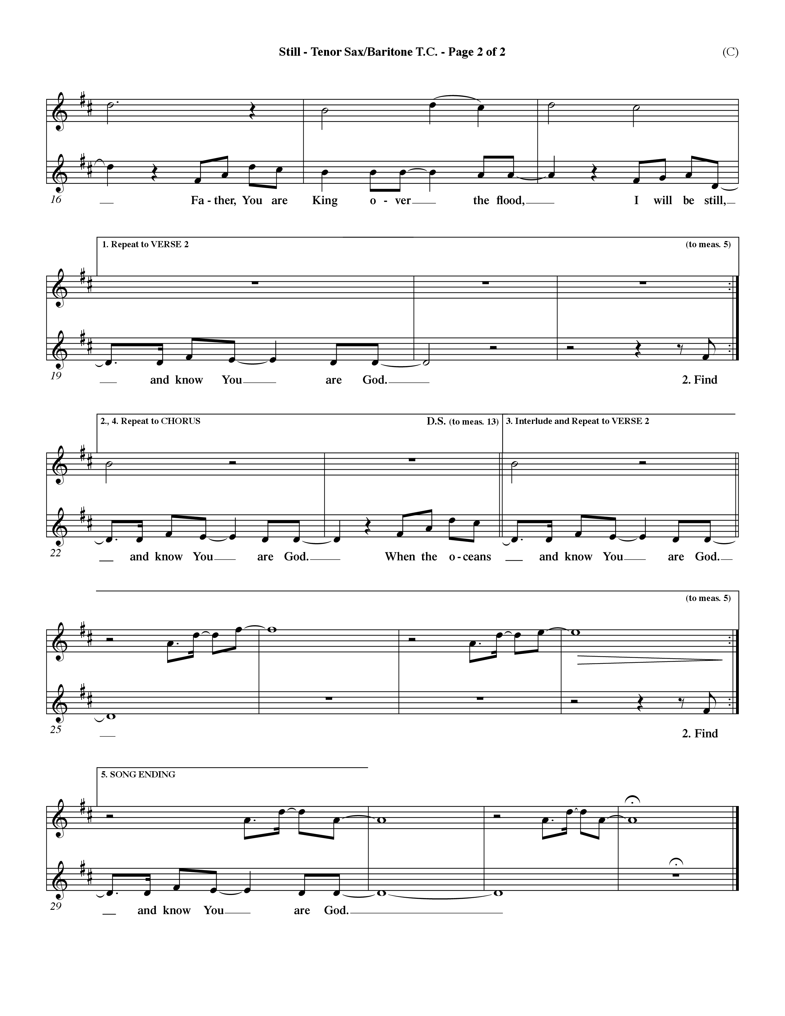 Still (Choral Anthem SATB) Tenor Sax/Baritone T.C. (Word Music Choral / Orch. Dave Williamson)