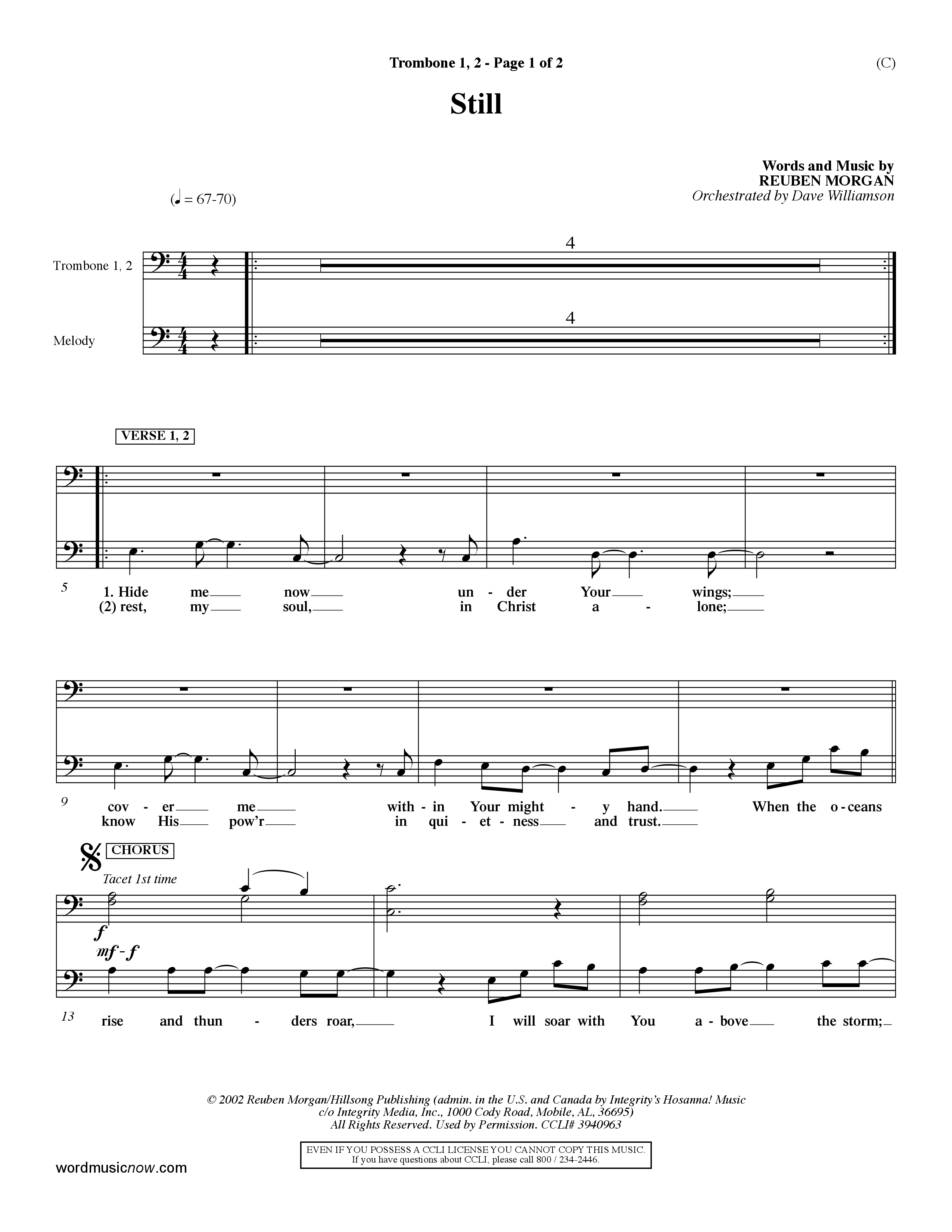 Still (Choral Anthem SATB) Trombone 1/2 (Word Music Choral / Orch. Dave Williamson)