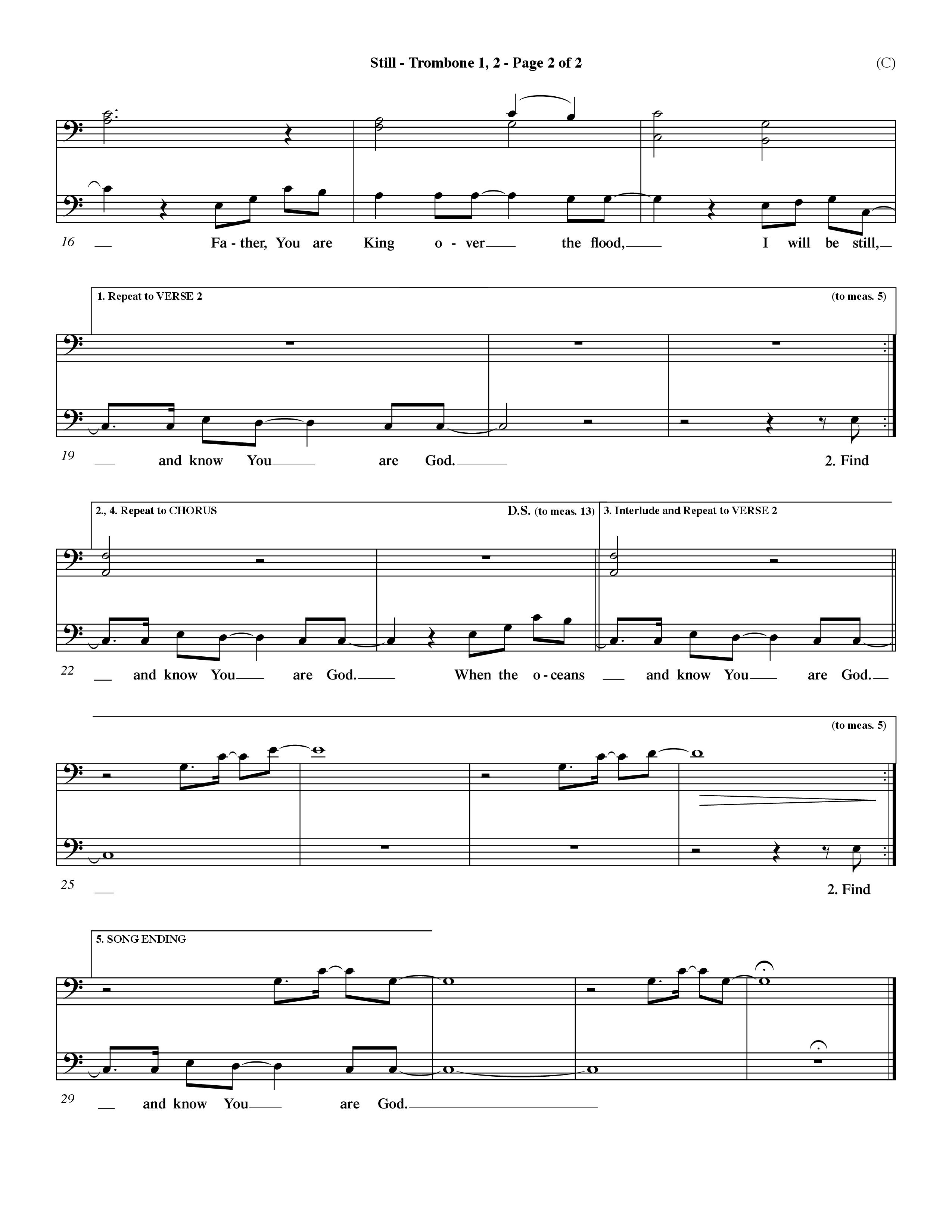 Still (Choral Anthem SATB) Trombone 1/2 (Word Music Choral / Orch. Dave Williamson)