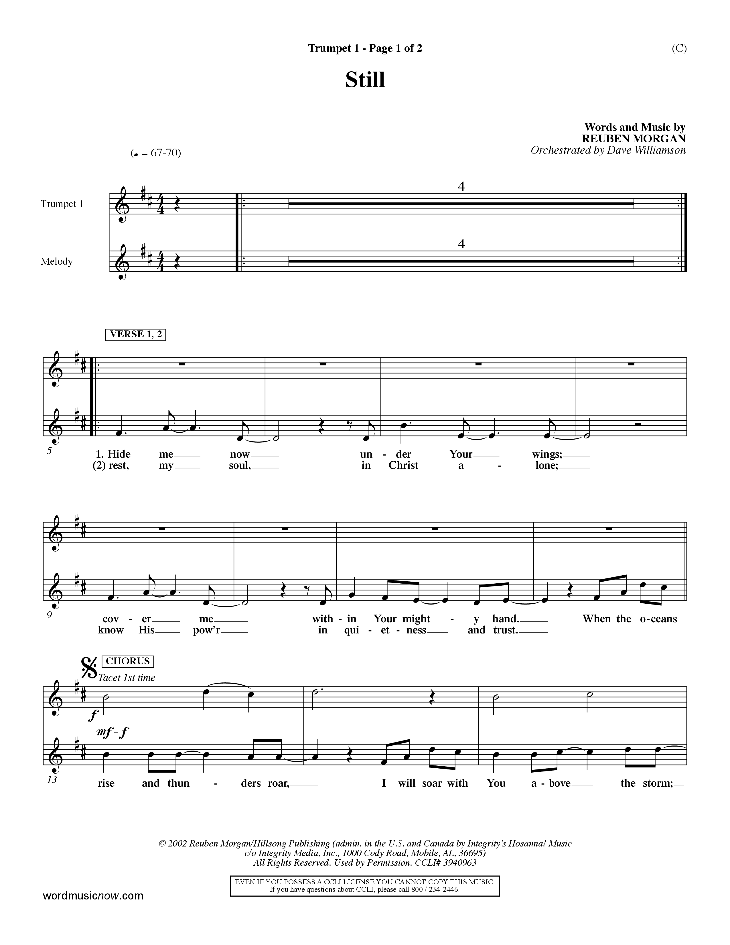 Still (Choral Anthem SATB) Trumpet 1 (Word Music Choral / Orch. Dave Williamson)