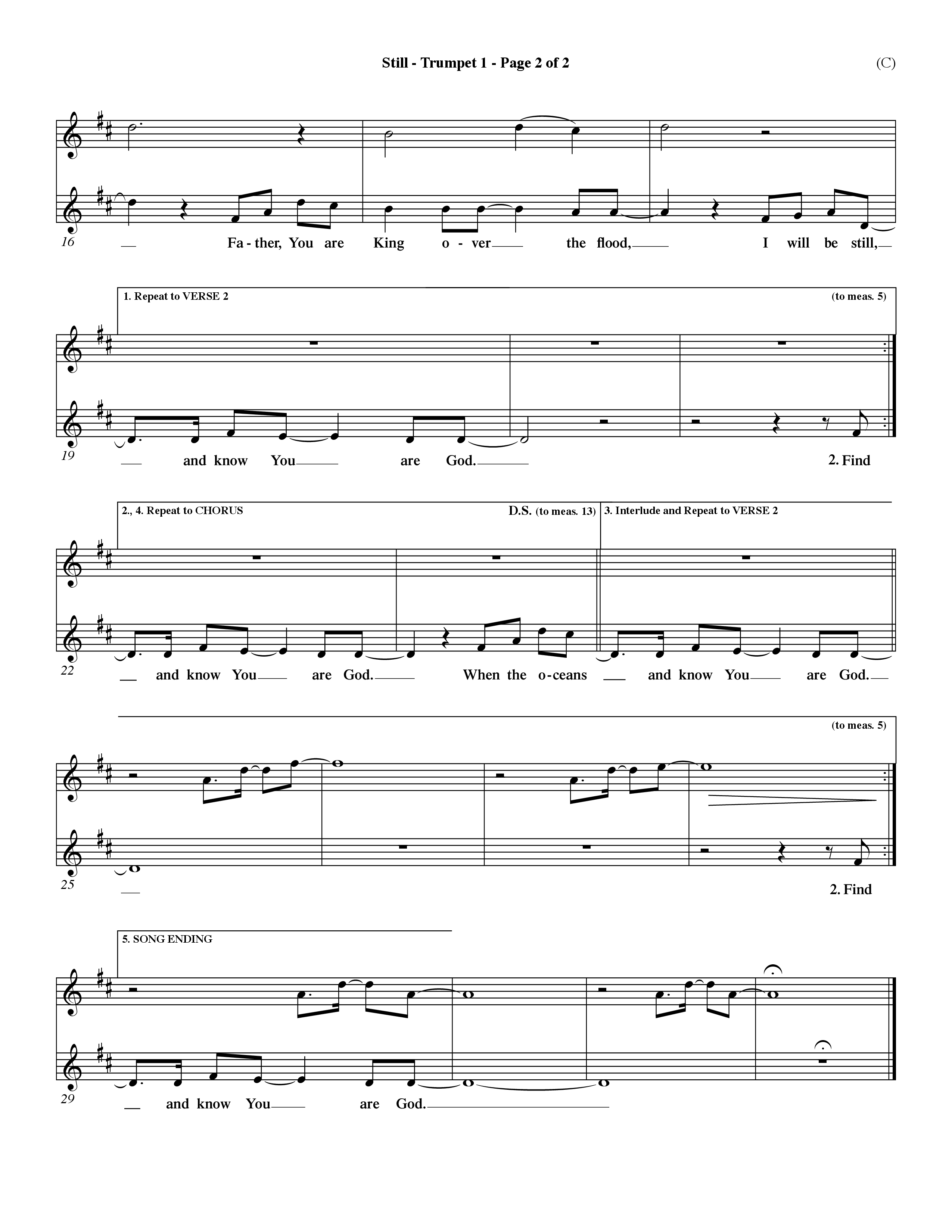 Still (Choral Anthem SATB) Trumpet 1 (Word Music Choral / Orch. Dave Williamson)