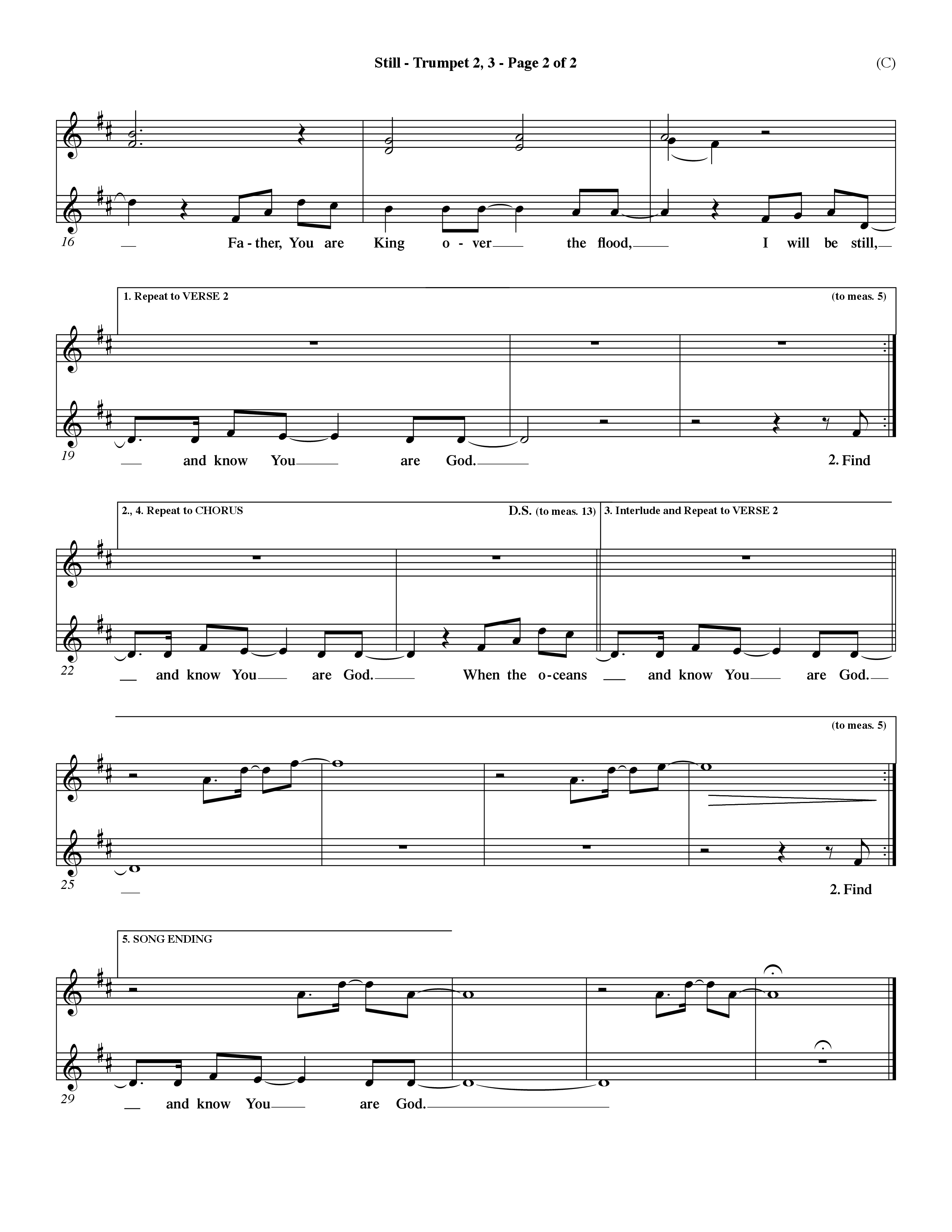 Still (Choral Anthem SATB) Trumpet 2/3 (Word Music Choral / Orch. Dave Williamson)