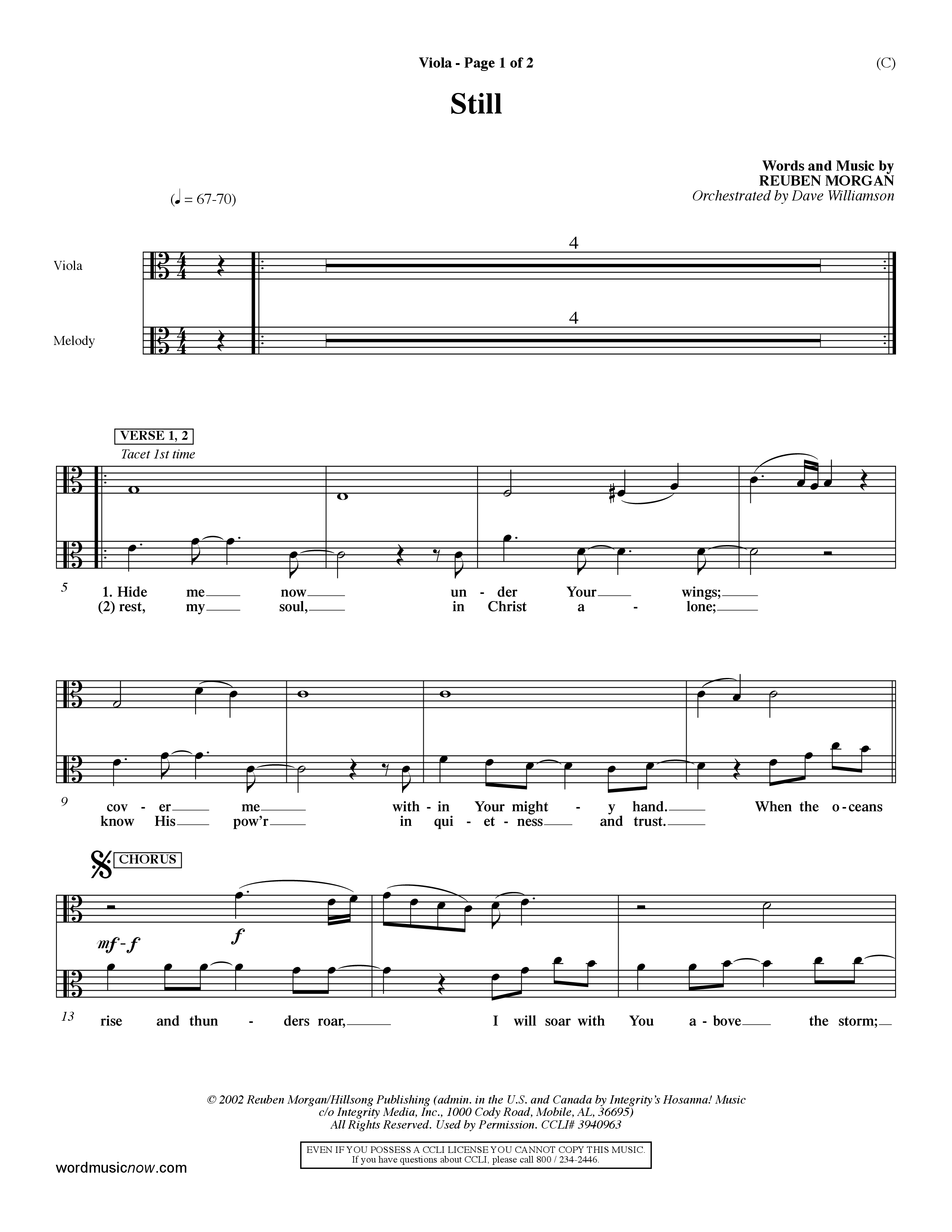 Still (Choral Anthem SATB) Viola (Word Music Choral / Orch. Dave Williamson)