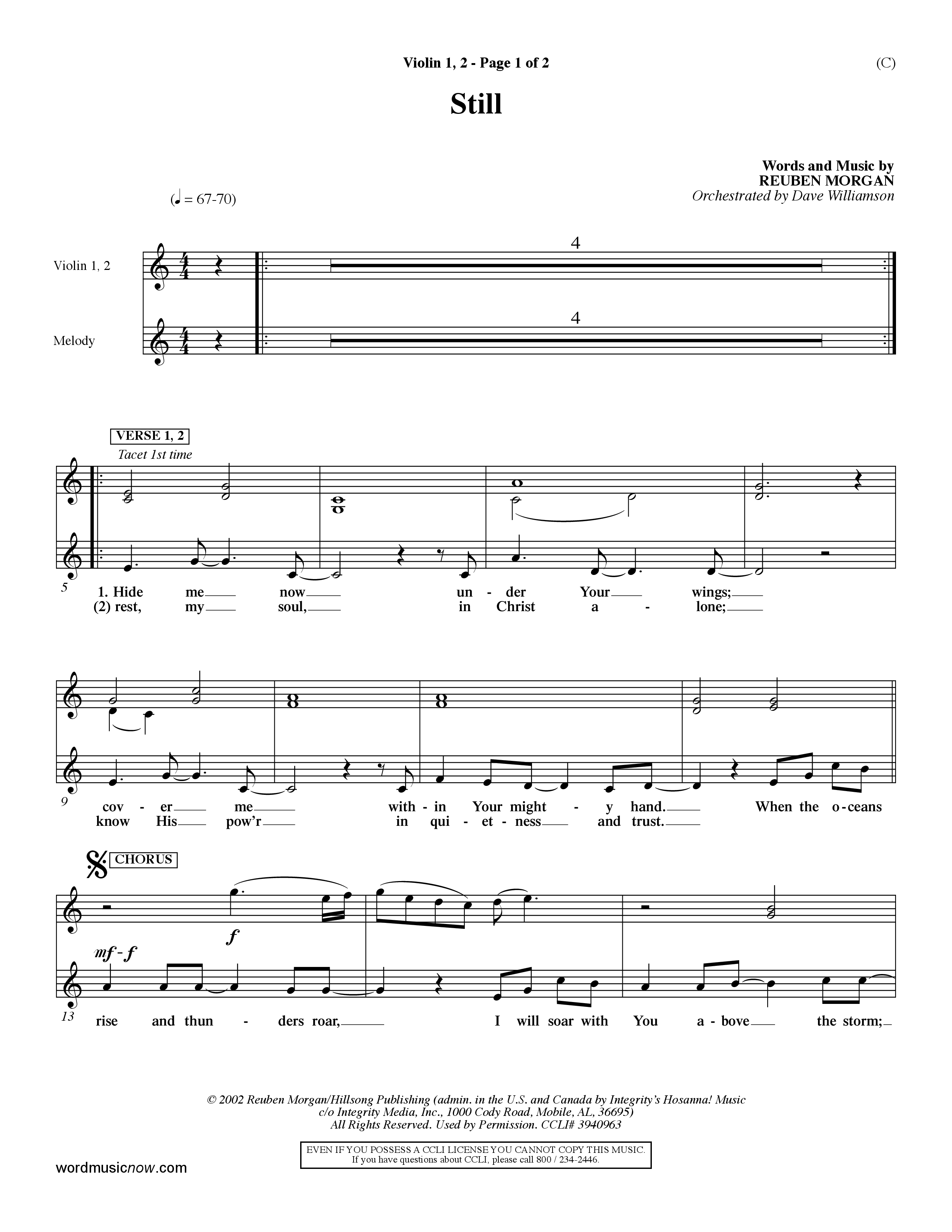 Still (Choral Anthem SATB) Violin 1/2 (Word Music Choral / Orch. Dave Williamson)