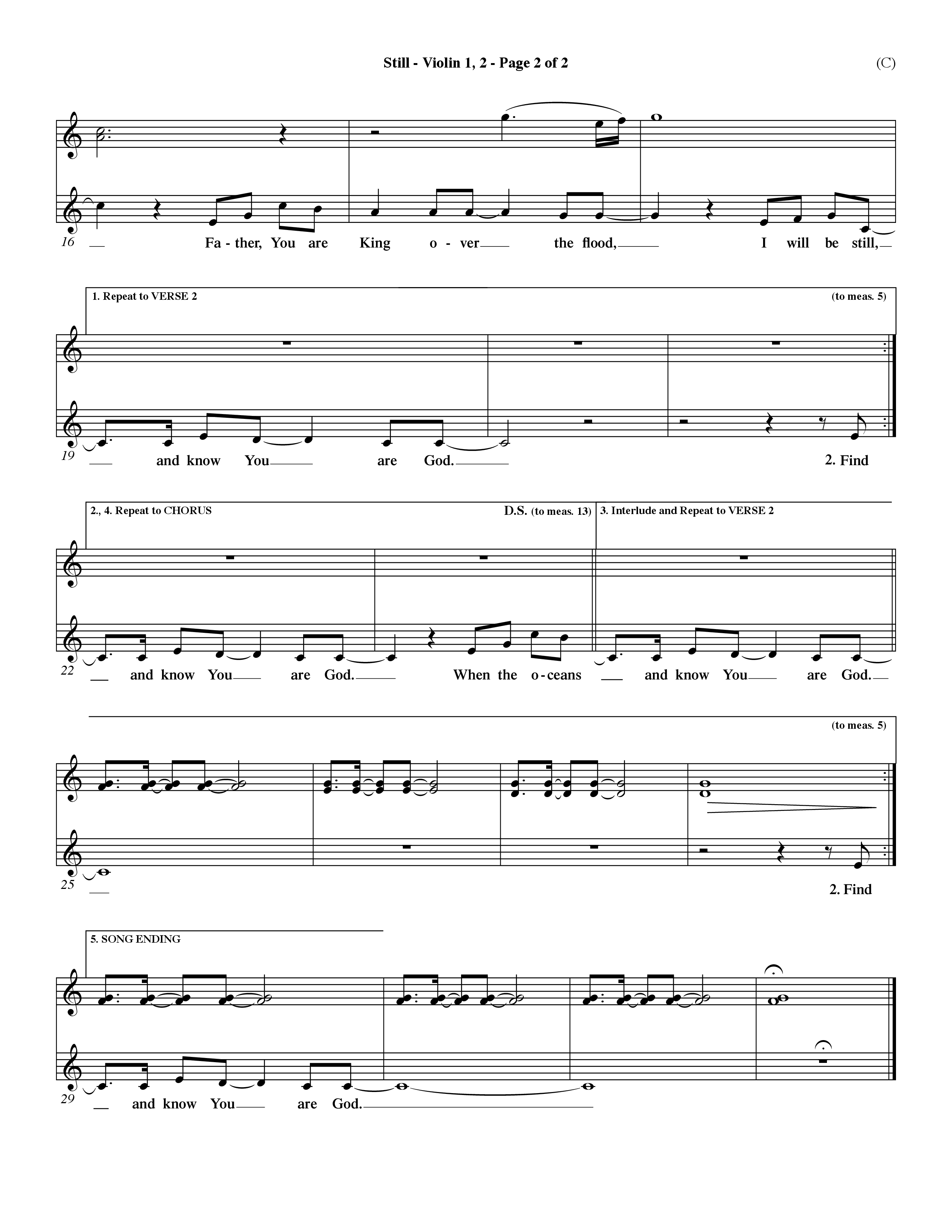 Still (Choral Anthem SATB) Violin 1/2 (Word Music Choral / Orch. Dave Williamson)