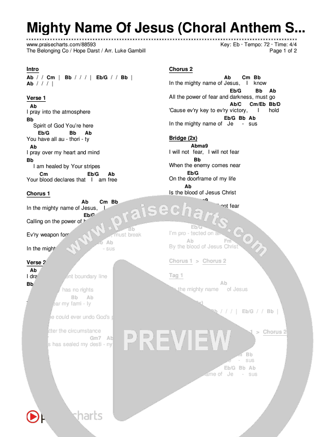 Mighty Name Of Jesus (Choral Anthem SATB) Chords & Lyrics (The Belonging Co / Hope Darst / Arr. Luke Gambill)