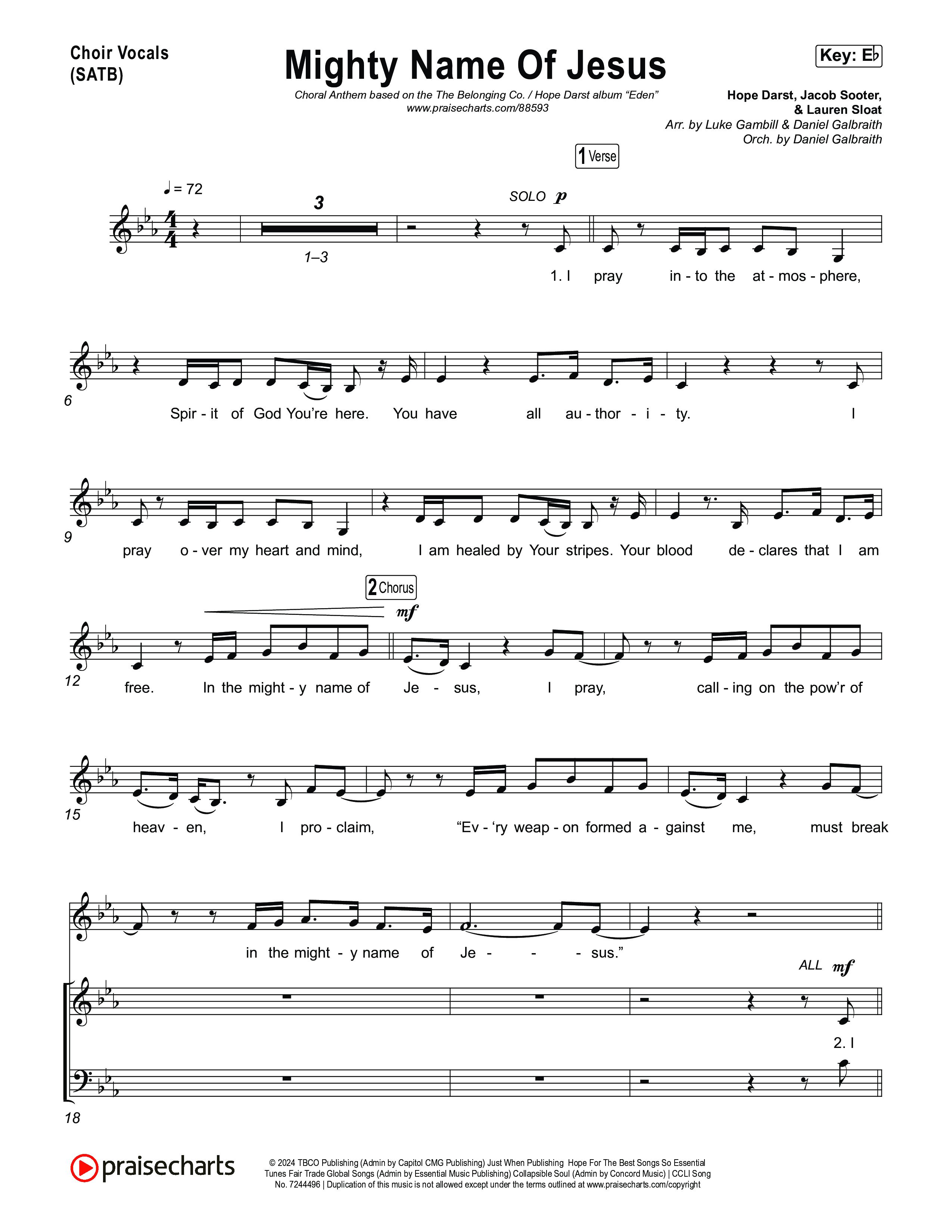 Mighty Name Of Jesus (Choral Anthem SATB) Choir Sheet (SATB) (The Belonging Co / Hope Darst / Arr. Luke Gambill)