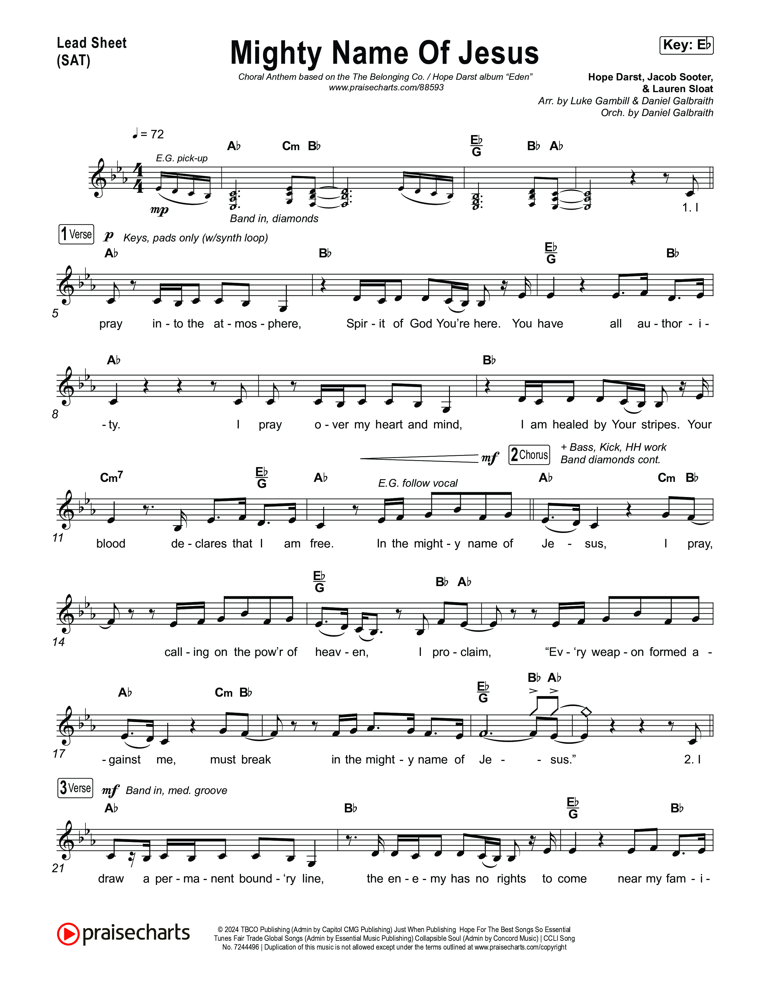 Mighty Name Of Jesus (Choral Anthem SATB) Lead Sheet (SAT) (The Belonging Co / Hope Darst / Arr. Luke Gambill)