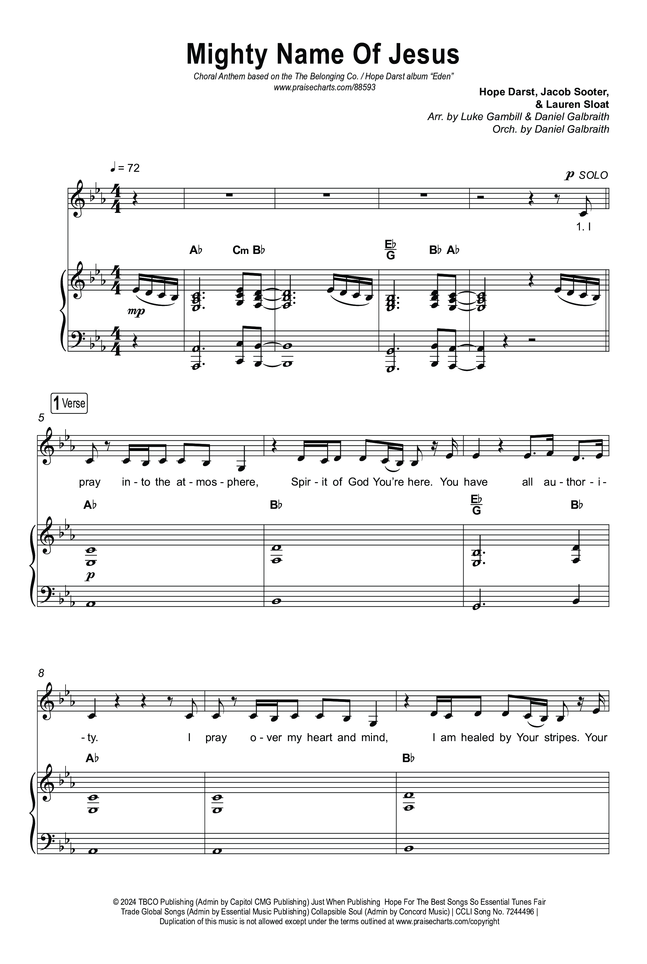 Mighty Name Of Jesus (Choral Anthem SATB) Octavo (SATB & Pno) (The Belonging Co / Hope Darst / Arr. Luke Gambill)