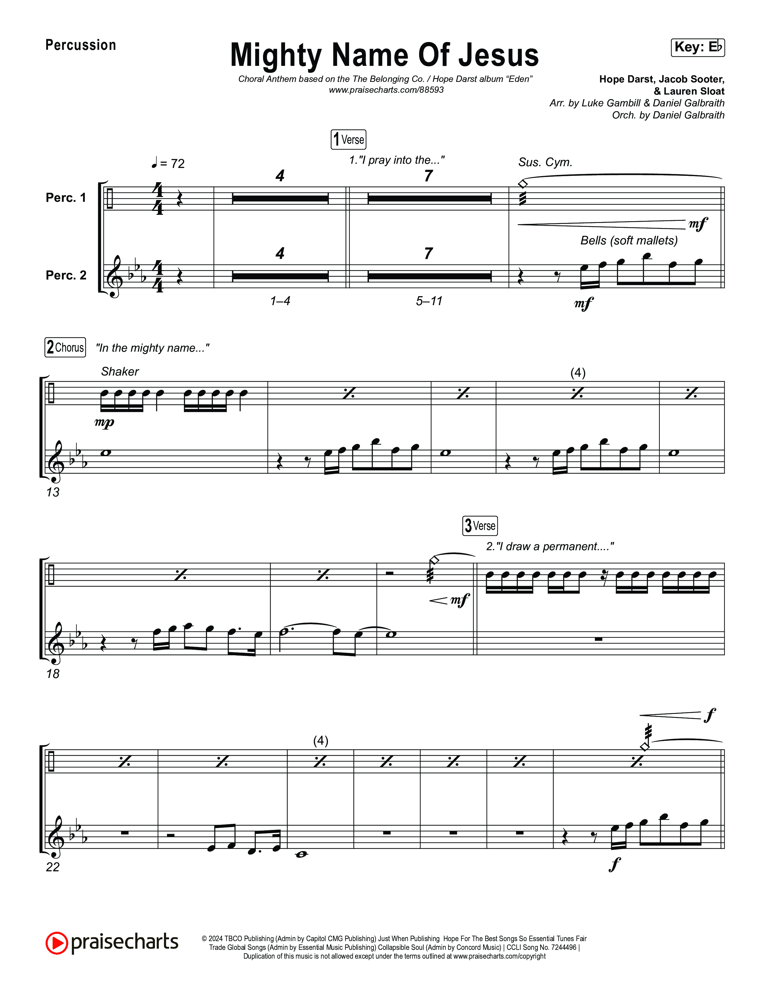 Mighty Name Of Jesus (Choral Anthem SATB) Percussion (The Belonging Co / Hope Darst / Arr. Luke Gambill)