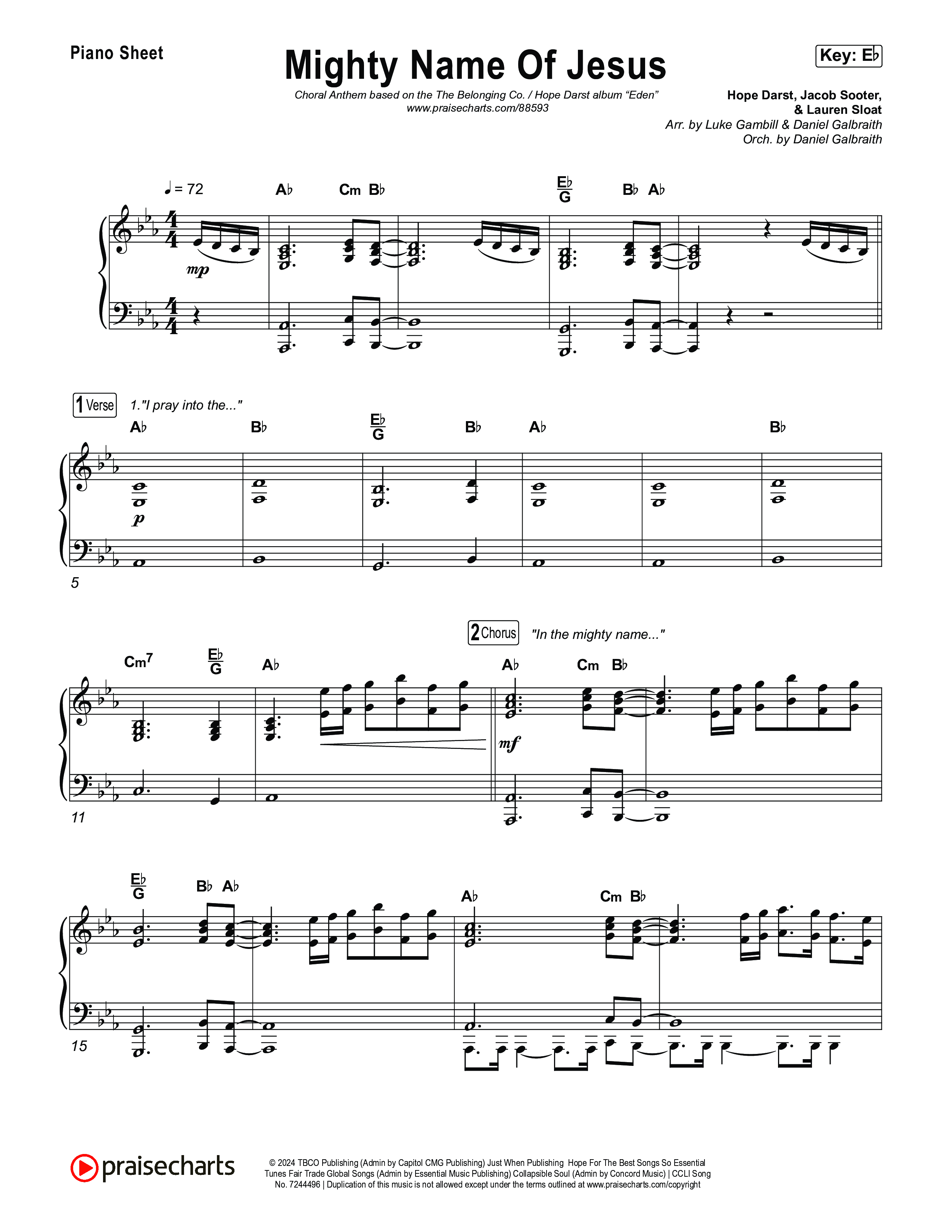 Mighty Name Of Jesus (Choral Anthem SATB) Piano Sheet (The Belonging Co / Hope Darst / Arr. Luke Gambill)