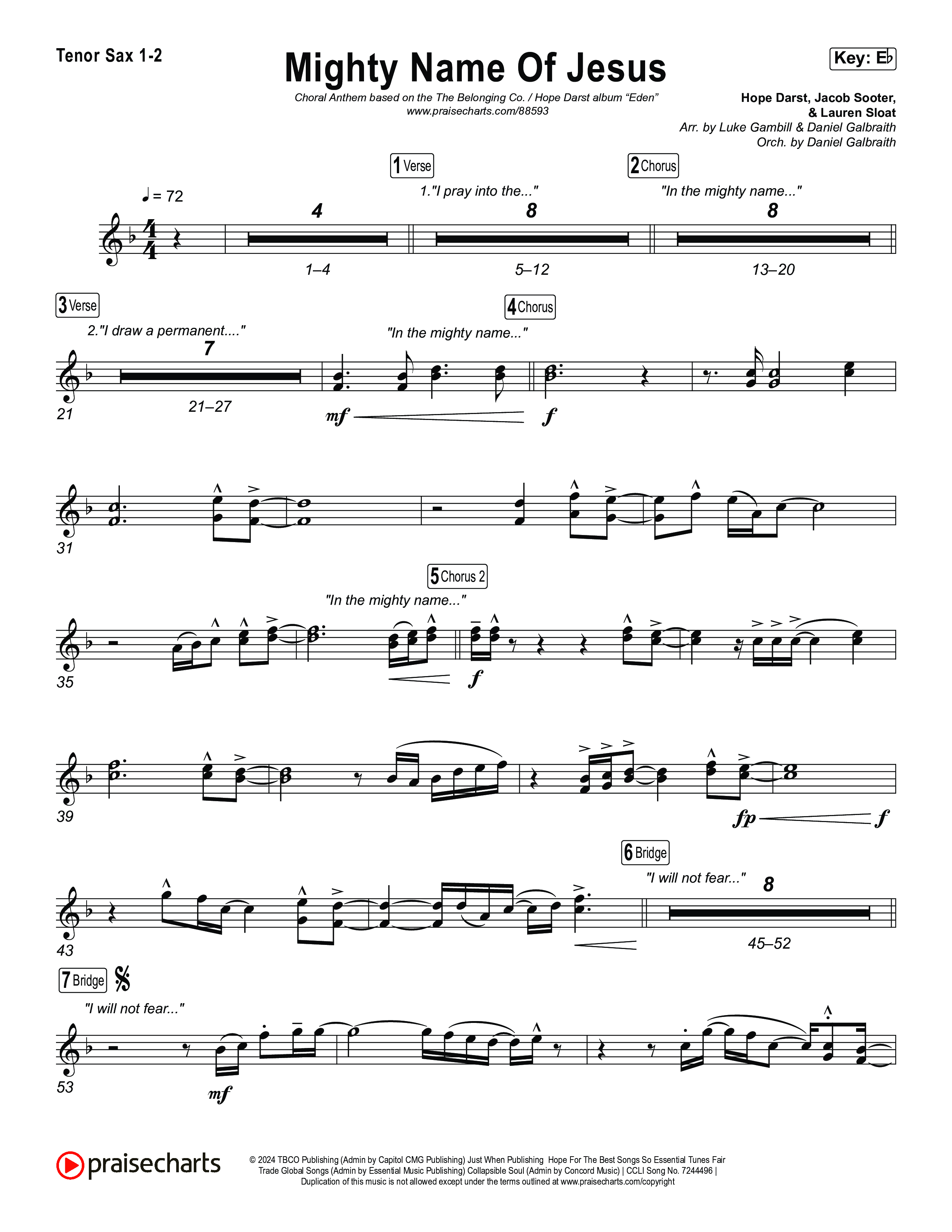 Mighty Name Of Jesus (Choral Anthem SATB) Tenor Sax 1,2 (The Belonging Co / Hope Darst / Arr. Luke Gambill)