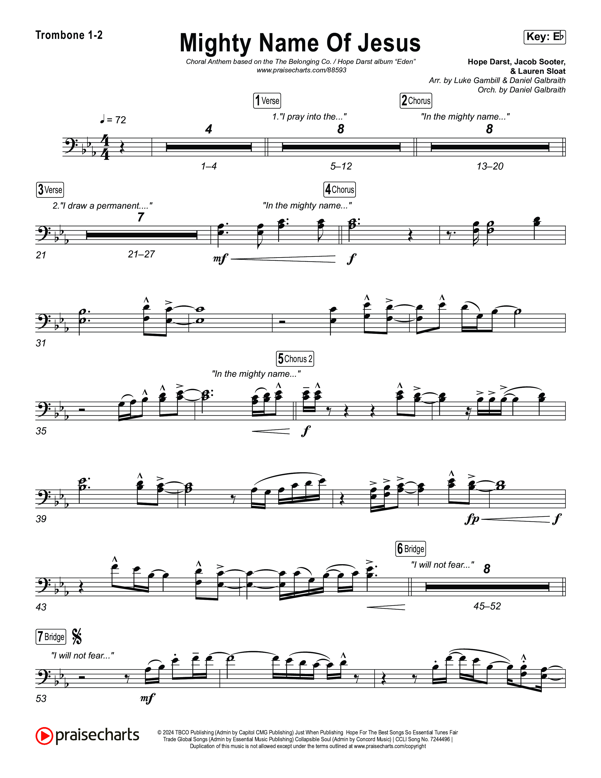 Mighty Name Of Jesus (Choral Anthem SATB) Trombone 1,2 (The Belonging Co / Hope Darst / Arr. Luke Gambill)