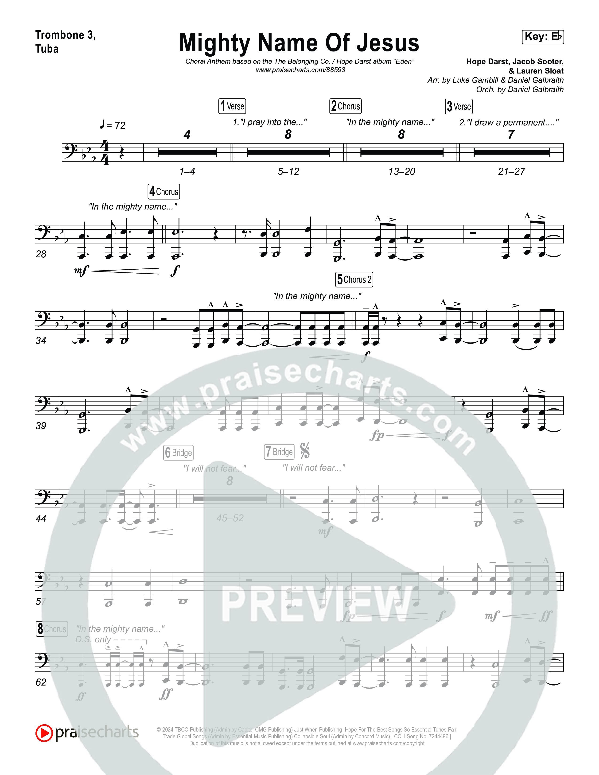 Mighty Name Of Jesus (Choral Anthem SATB) Trombone 3/Tuba (The Belonging Co / Hope Darst / Arr. Luke Gambill)