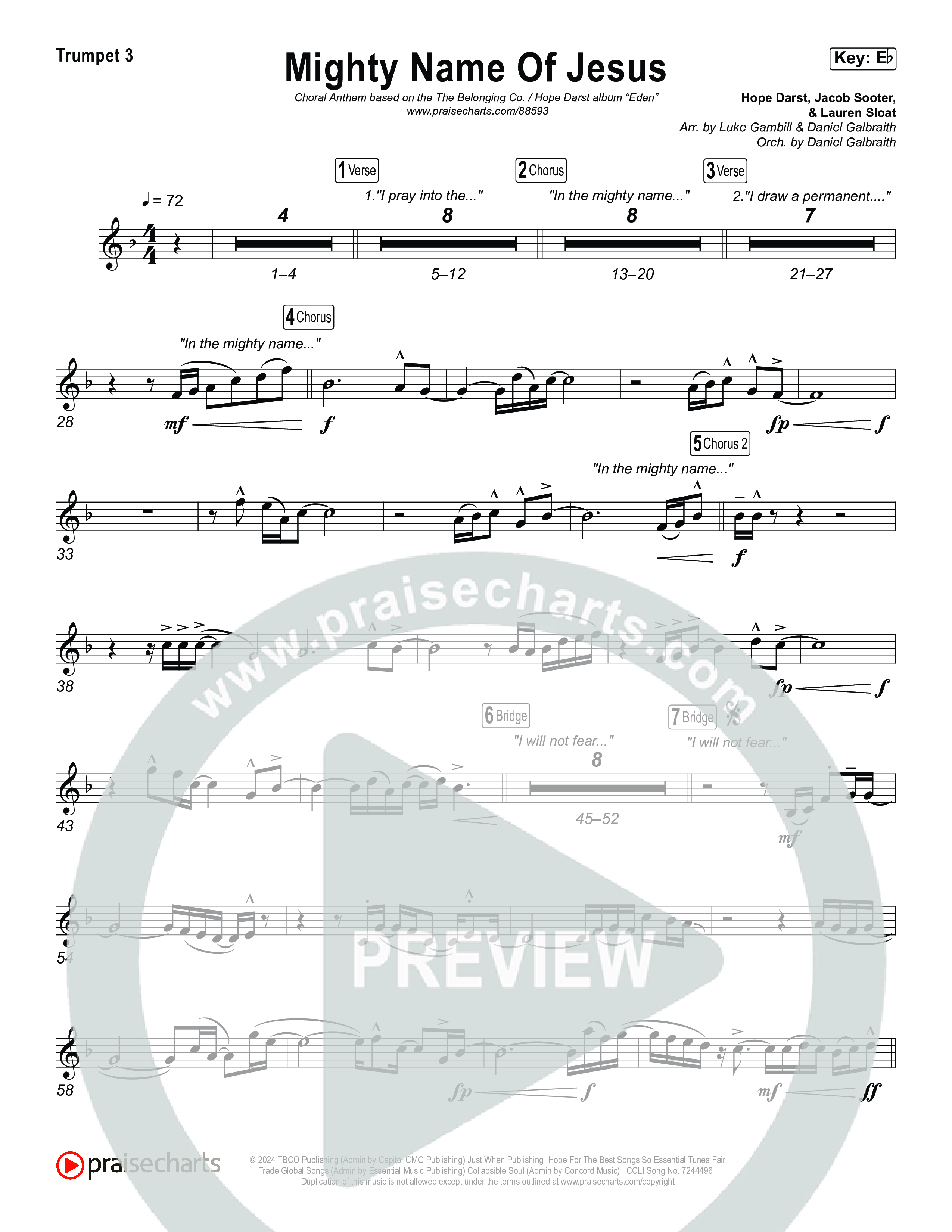 Mighty Name Of Jesus (Choral Anthem SATB) Trumpet 3 (The Belonging Co / Hope Darst / Arr. Luke Gambill)