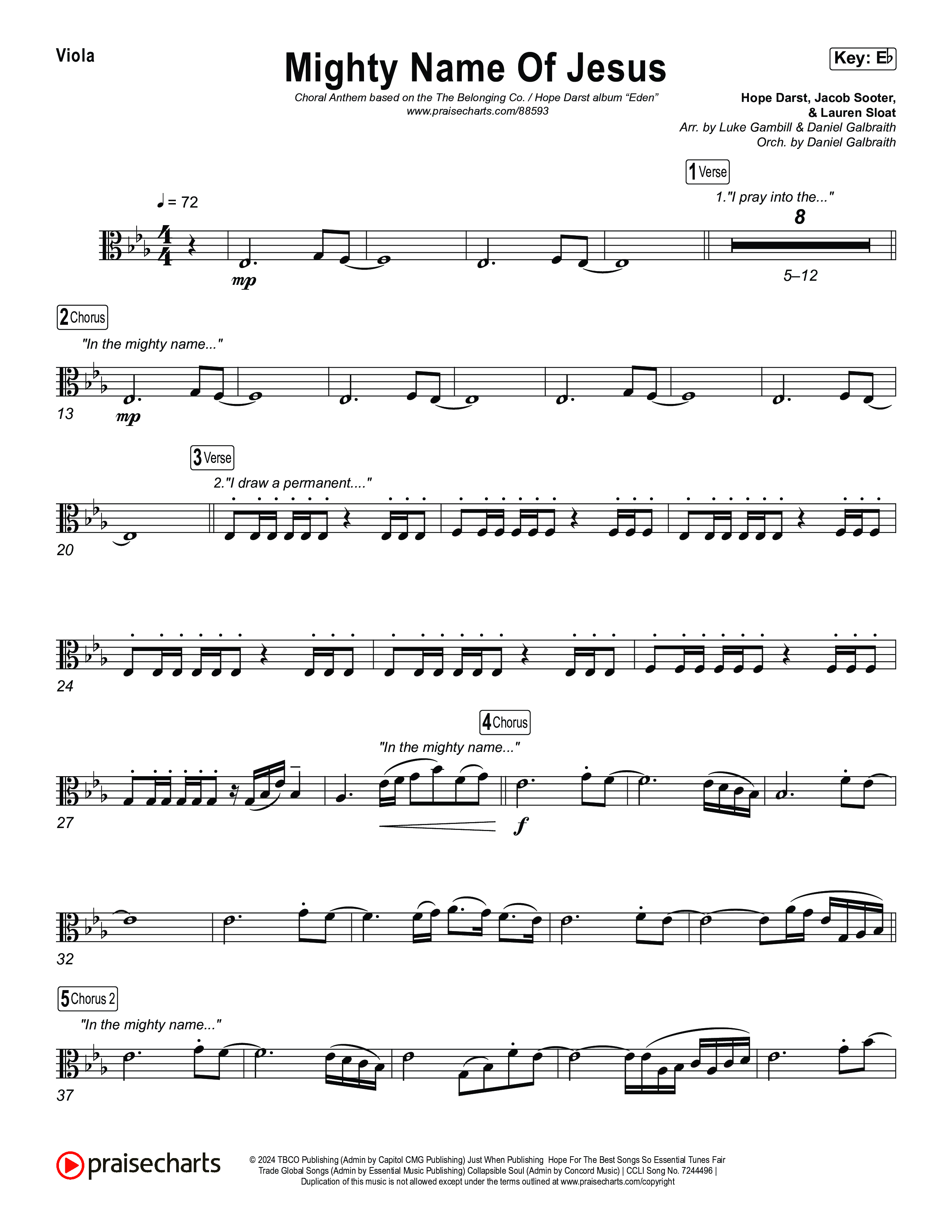 Mighty Name Of Jesus (Choral Anthem SATB) Viola (The Belonging Co / Hope Darst / Arr. Luke Gambill)