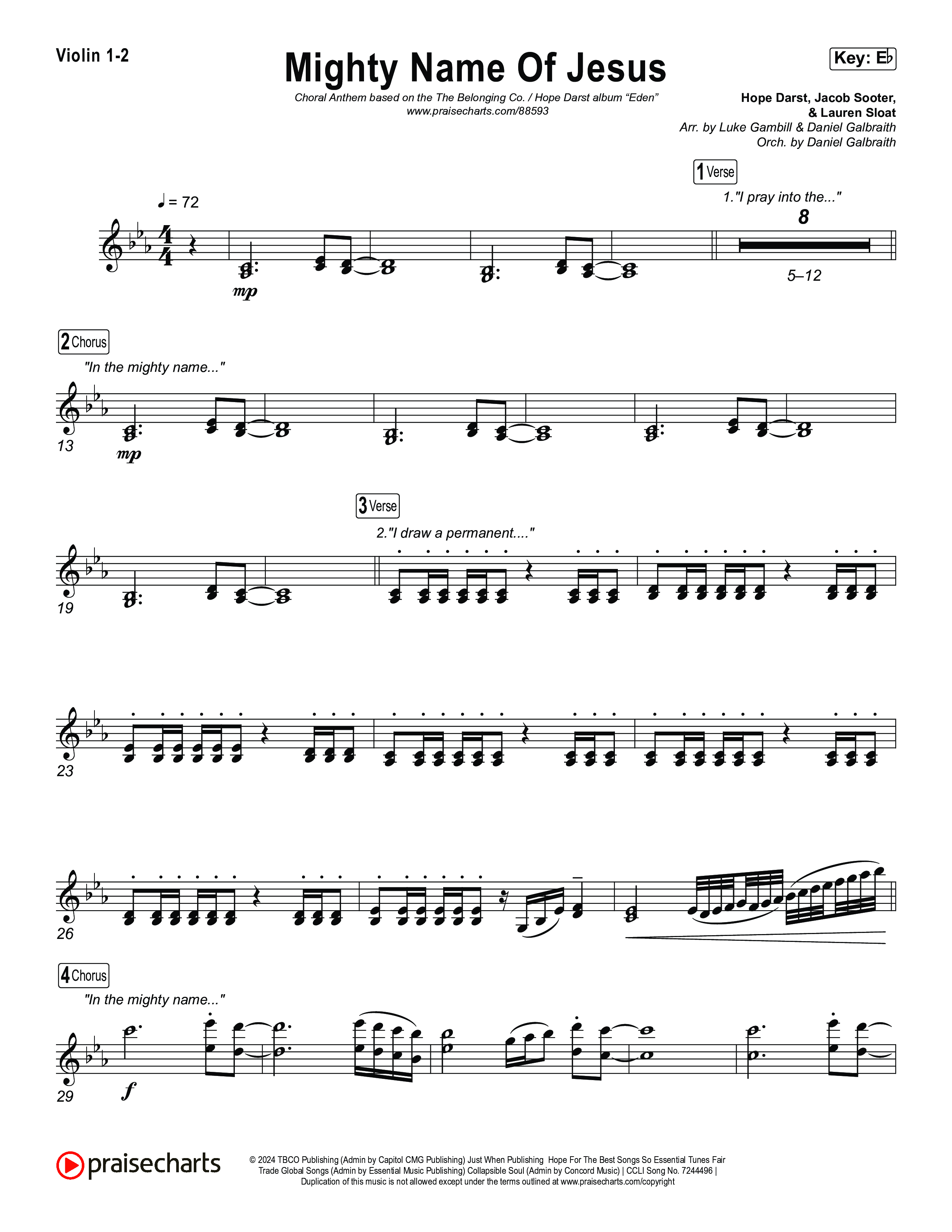 Mighty Name Of Jesus (Choral Anthem SATB) String Pack (The Belonging Co / Hope Darst / Arr. Luke Gambill)