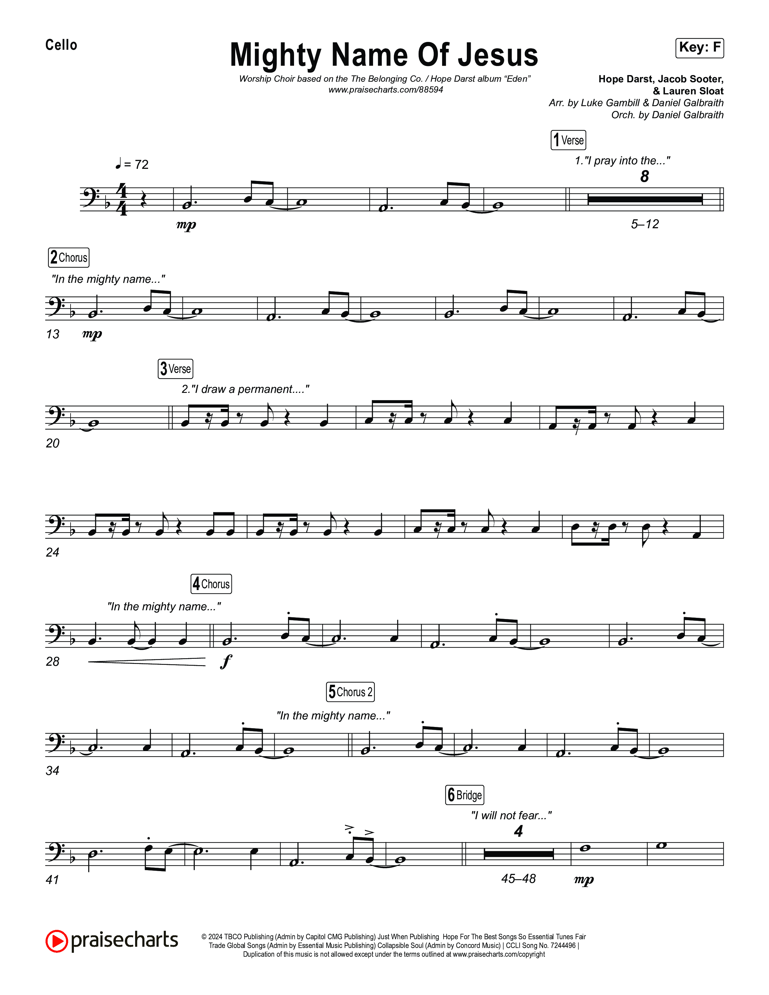 Mighty Name Of Jesus (Worship Choir/SAB) Cello (The Belonging Co / Hope Darst / Arr. Luke Gambill)